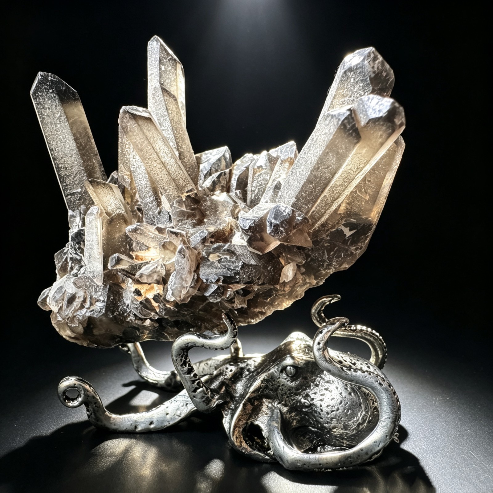 Natural Crystal Cluster Specimen Quartz Mineral Display Octopus Stand Desk Decor