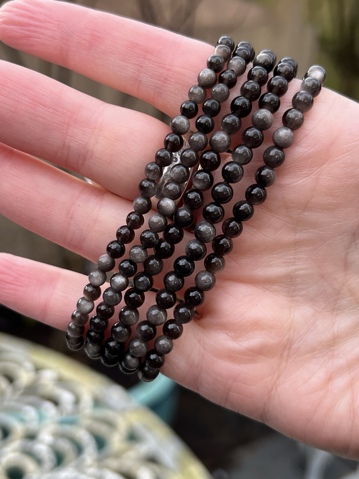 Silver Sheen Obsidian Bracelet AAA+ Powerful / Creative / Protective 4mm