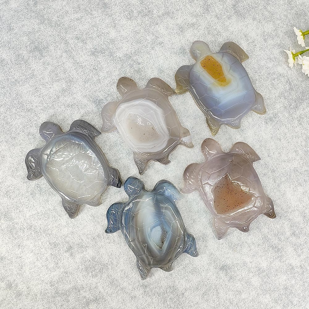 Natural Agate Druzy Turtle Hand Carved Crystal Reiki Healing Stone Decor Gift1pc