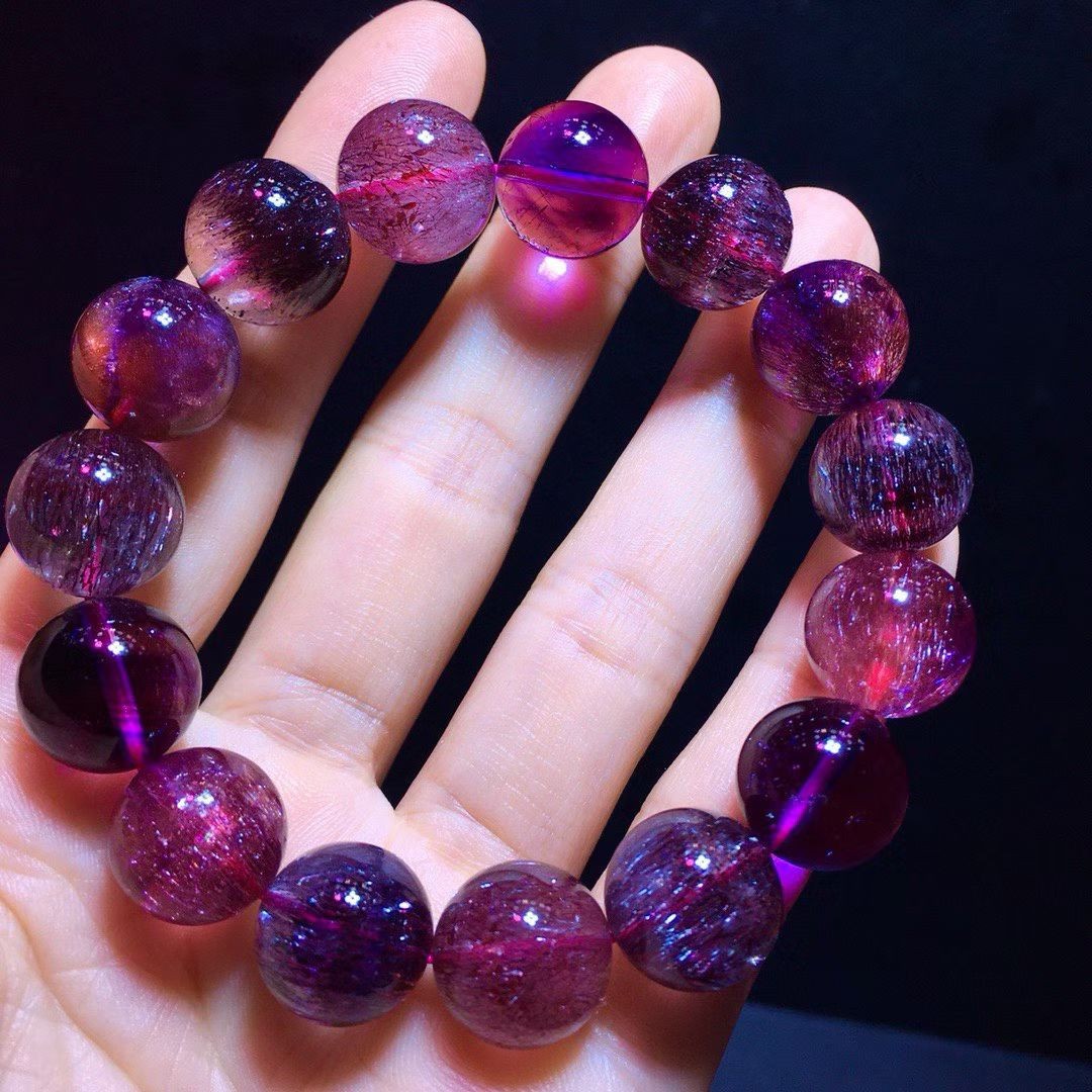 15.3MM Natural purple super seven gem quartz crystal energy bracelet Healing