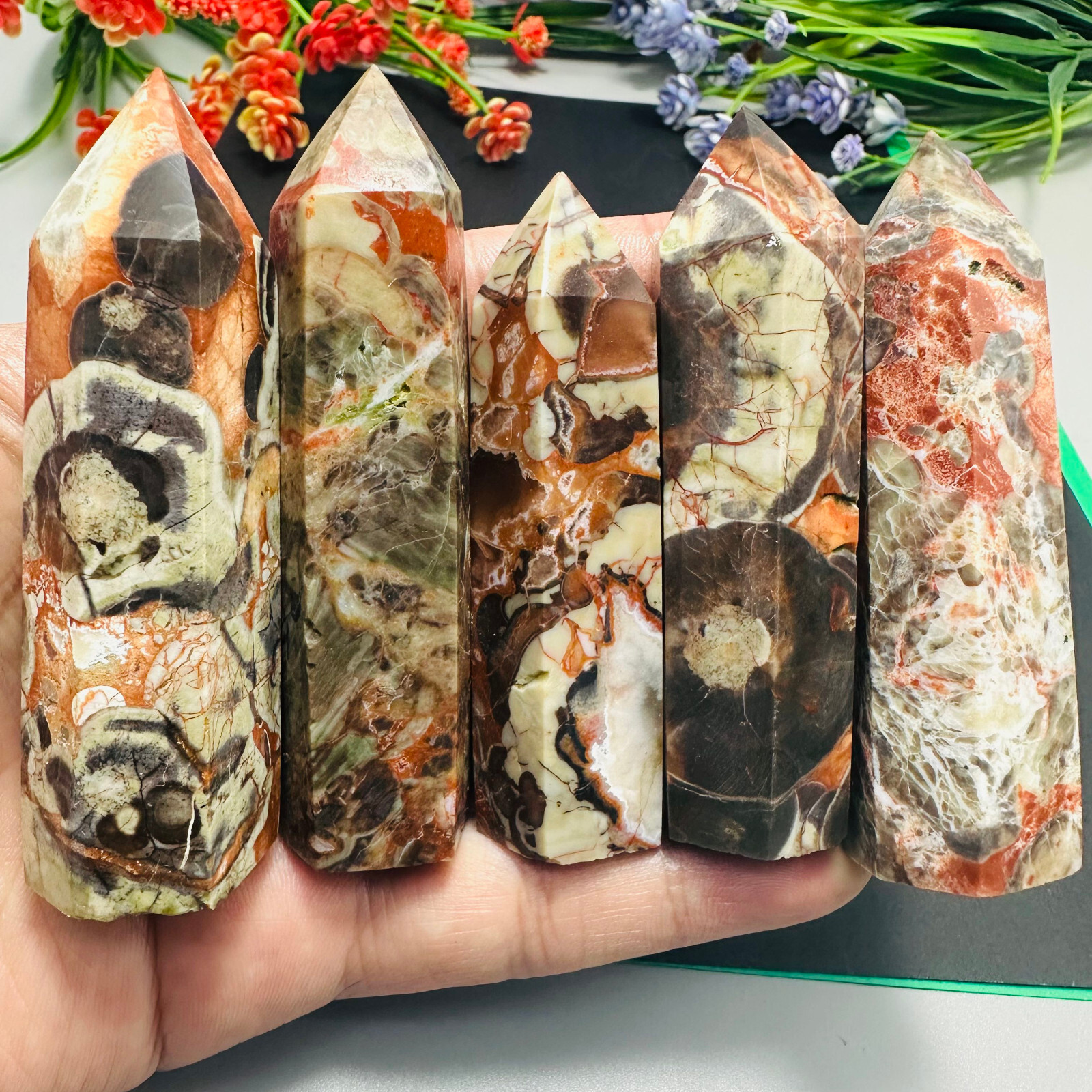 Natural Money Agate Obelisk Quartz Crystal Wand Tower Point Reiki Healing 1PC
