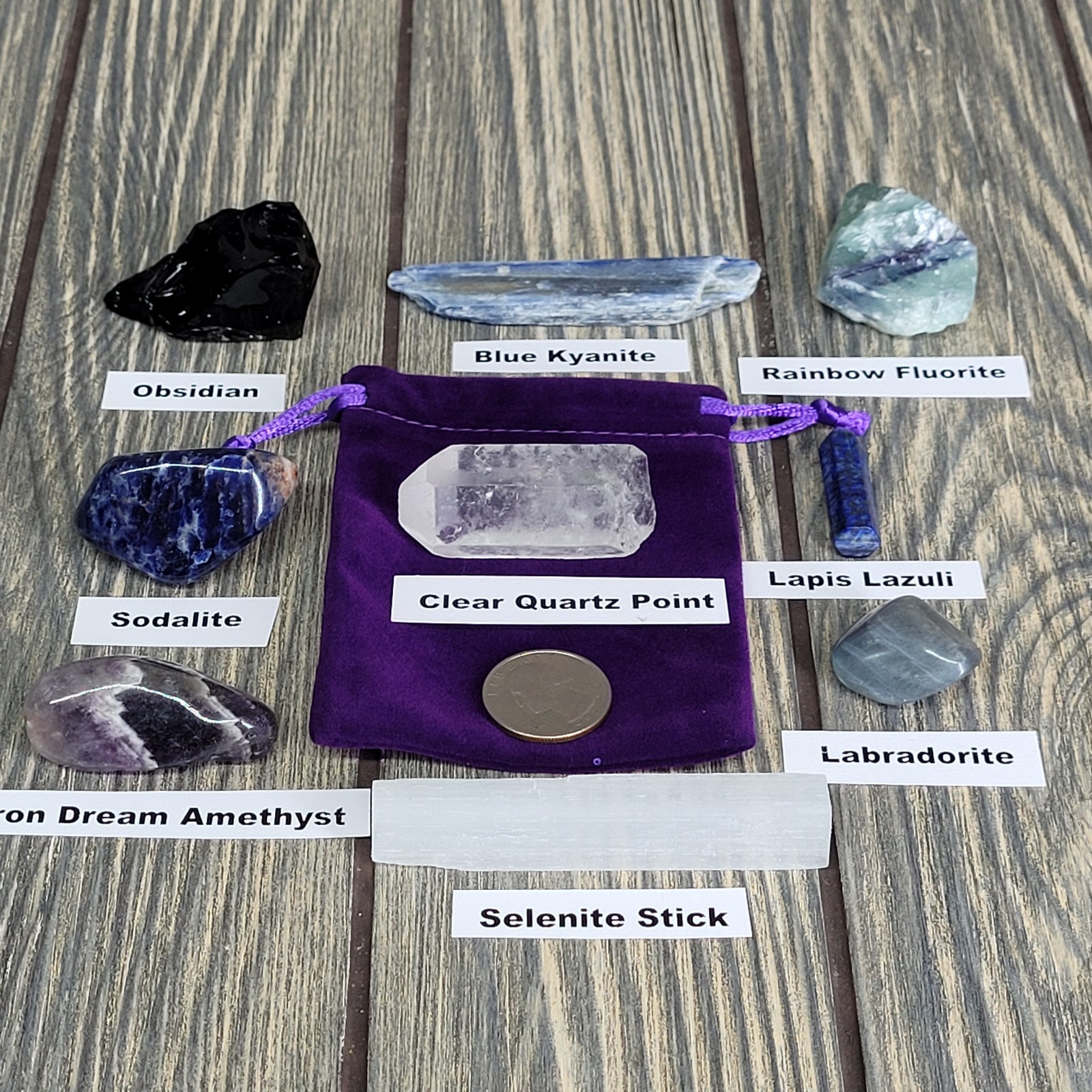 9pc Divination Altar Crystal Set Beginner Witchcraft Lapis Lazuli Labradorite
