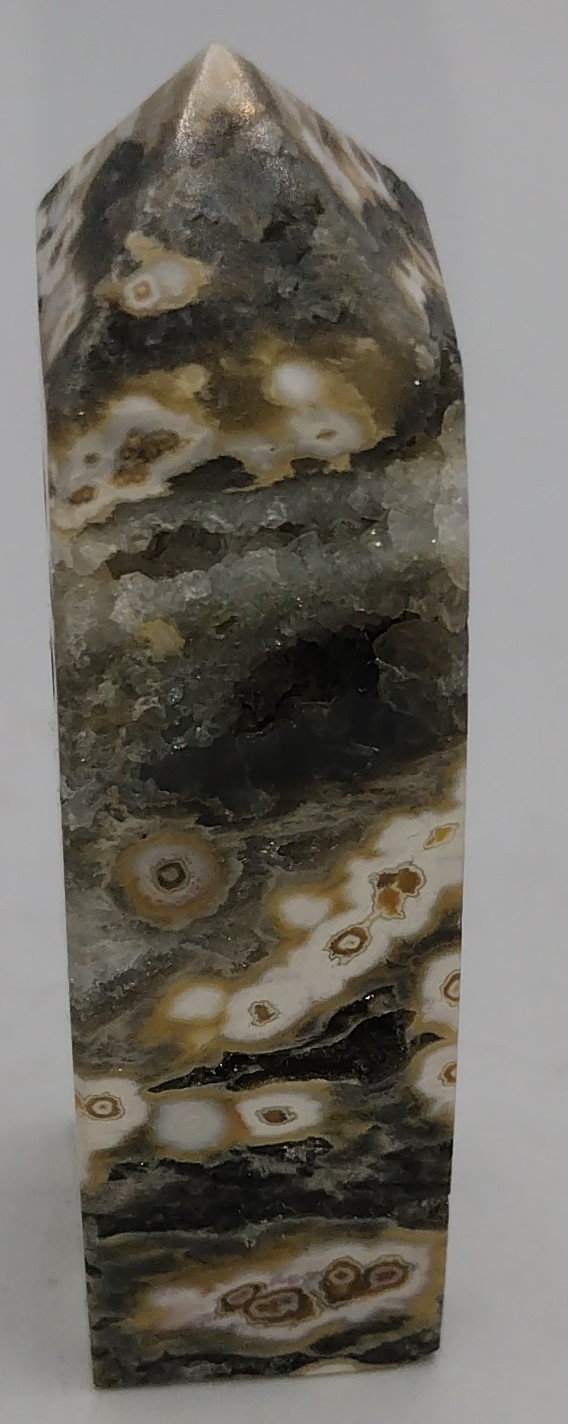 Rare 8 Vein Ocean Jasper Tower 3” 64g Brown White Druzy Orbs Crystal Point (OJ10