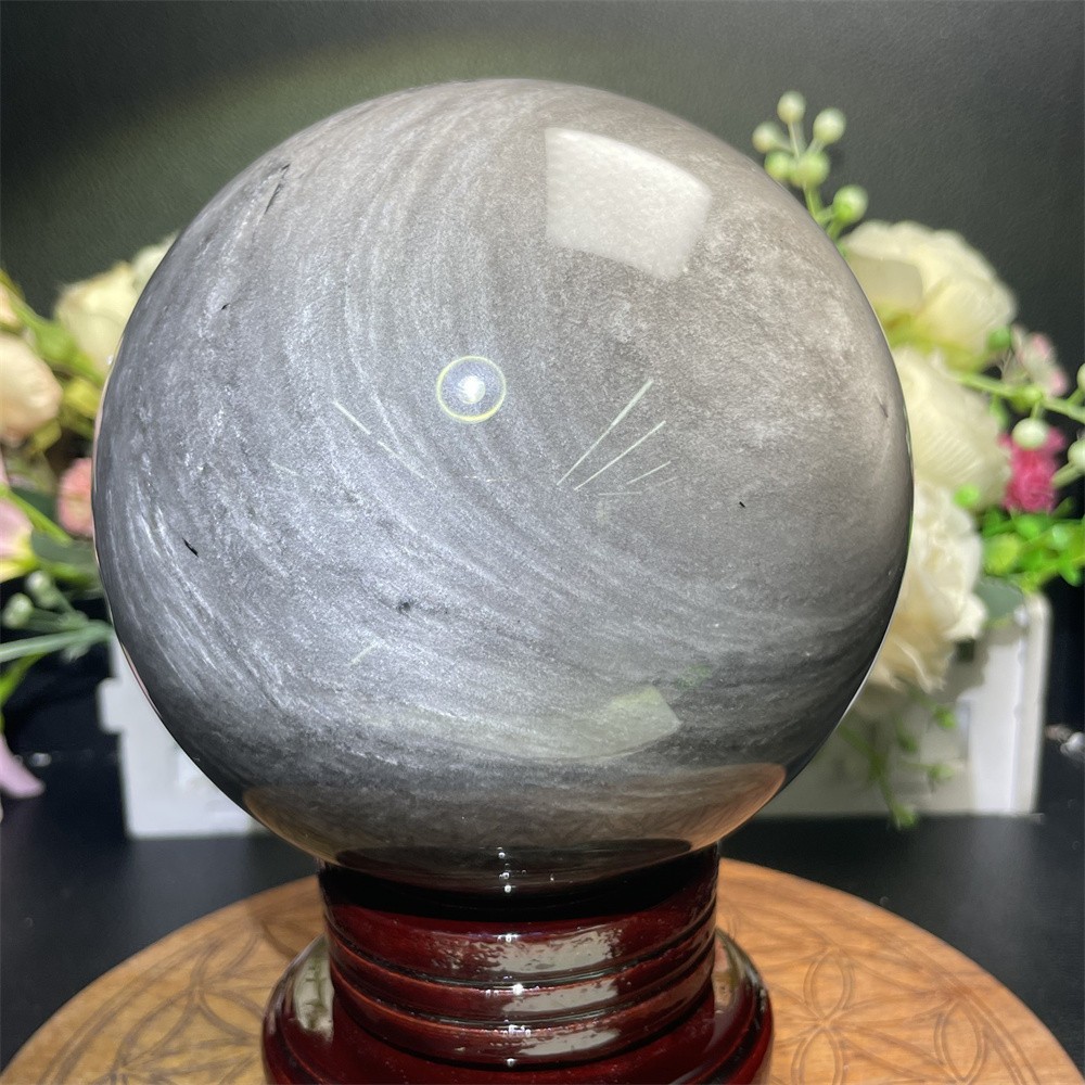 5.6LB 4.9″ Natural Silver Obsidian Sphere Ball Crystal Quartz Healing Decor