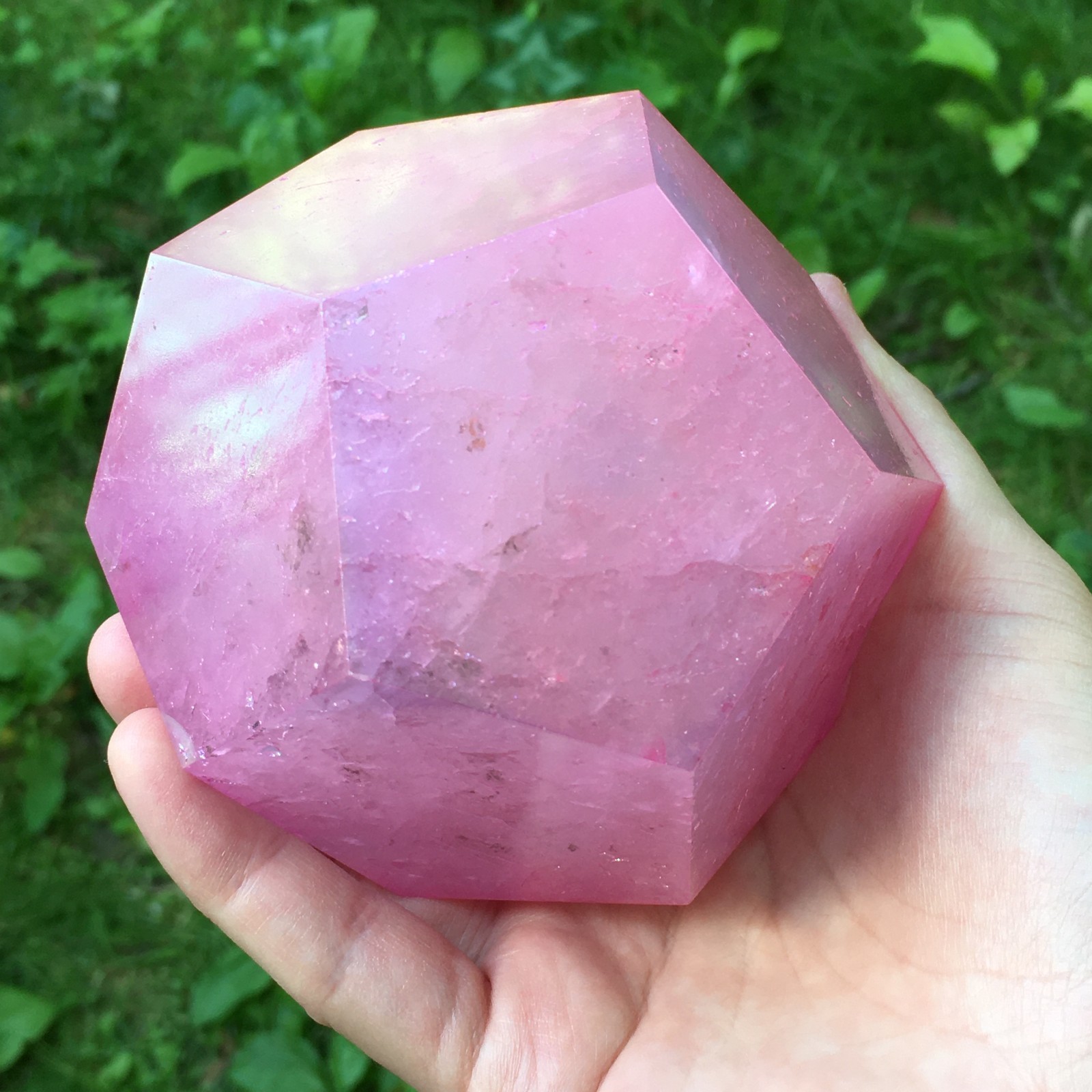 Pink Aura Quartz Dodecagon Sacred Geometry Crystal 12 Sided Heart Chakra Stone