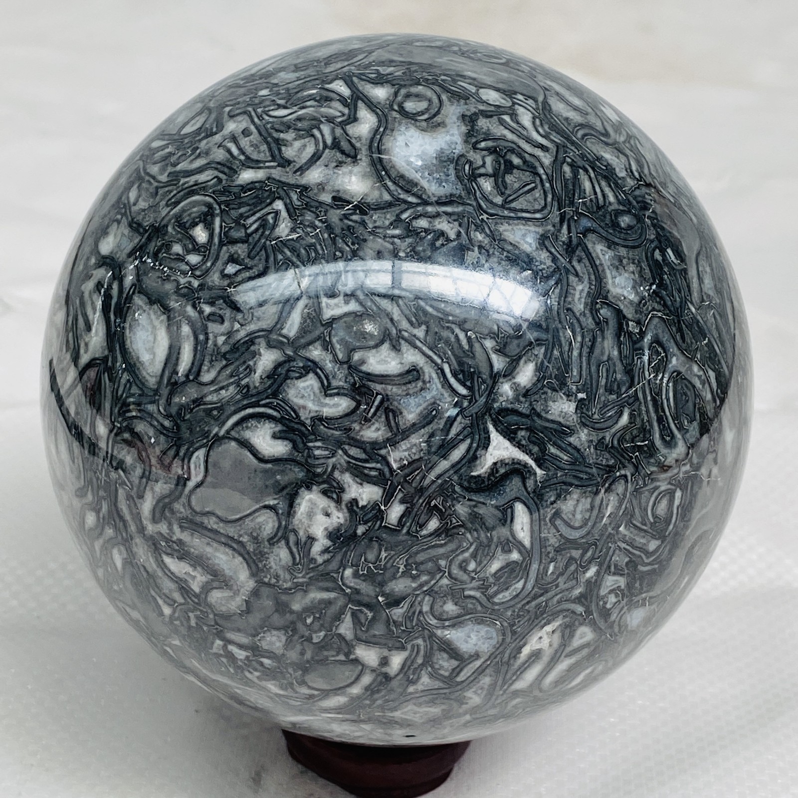 Natural Picasso Jasper Sphere Black Gray Crystal Ball Healing 1940G (4.27LB)