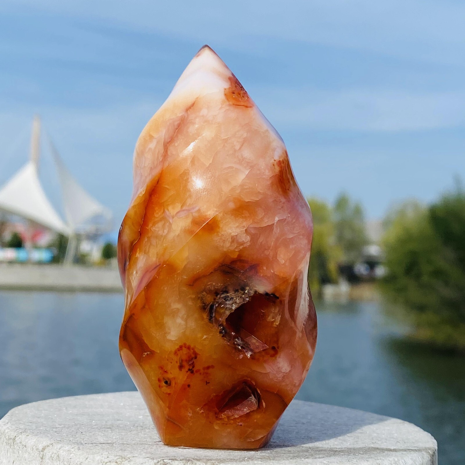 293g Natural and beautiful flame red agate crystal ore sample heals