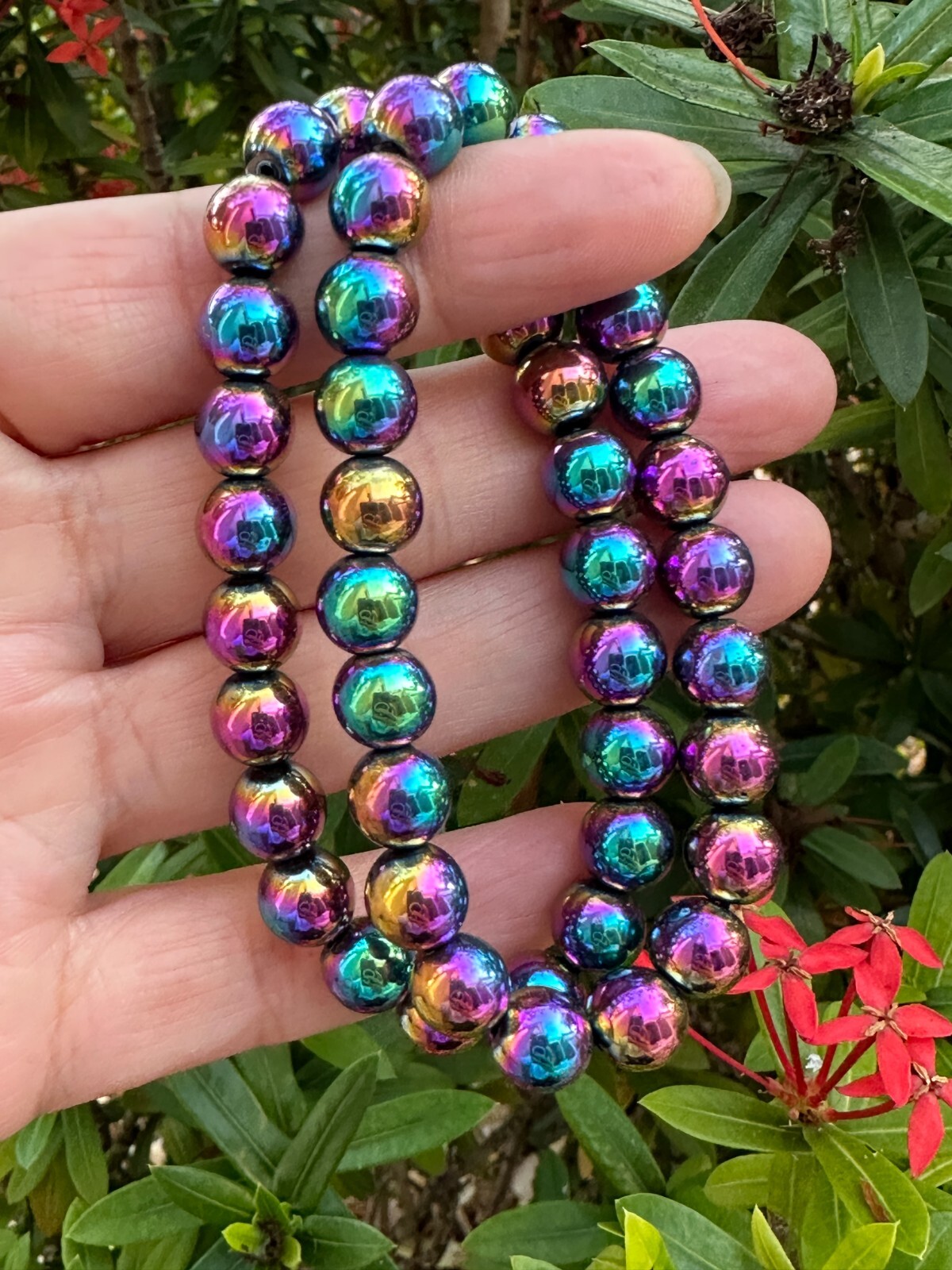 Grade A++ Rainbow Hematite Bead Bracelet 8mm, Iridescent Rainbow Hematite