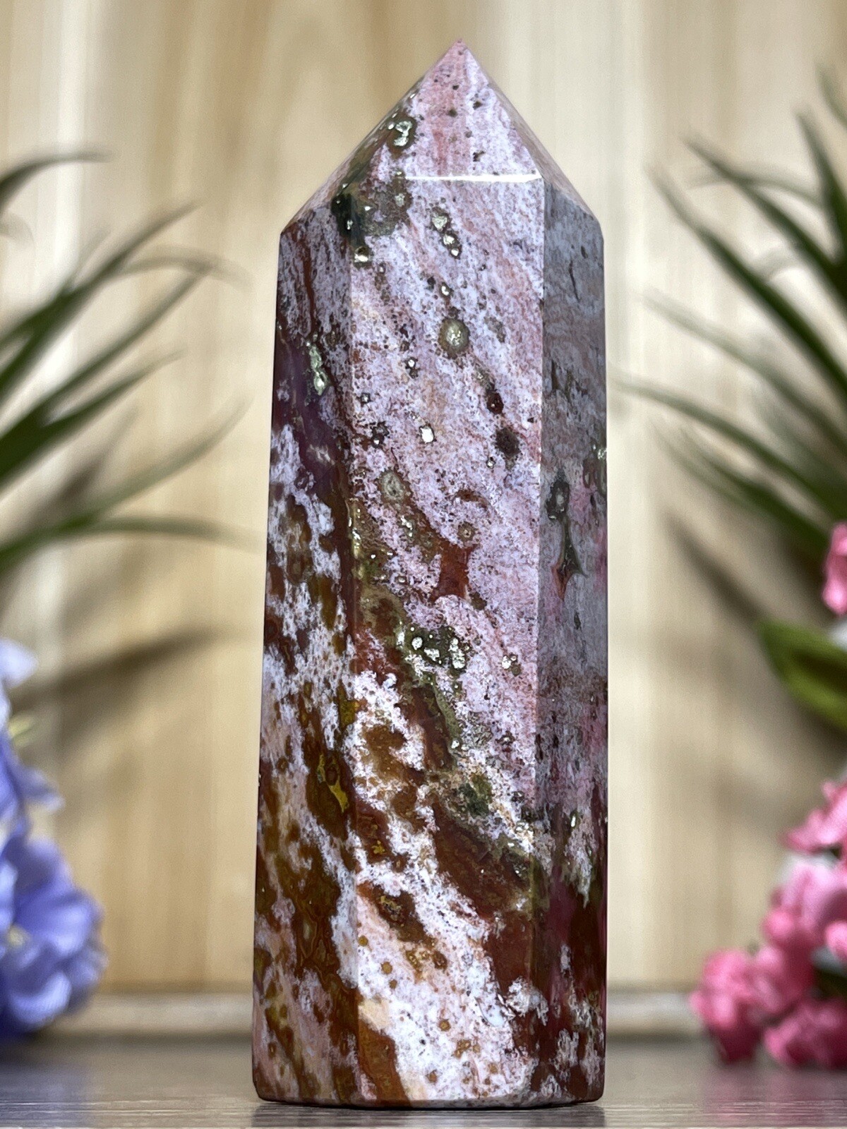 OCEAN JASPER TOWER – Mineral Point Pink Purple Chakra Crystal Witch Yoga Decor