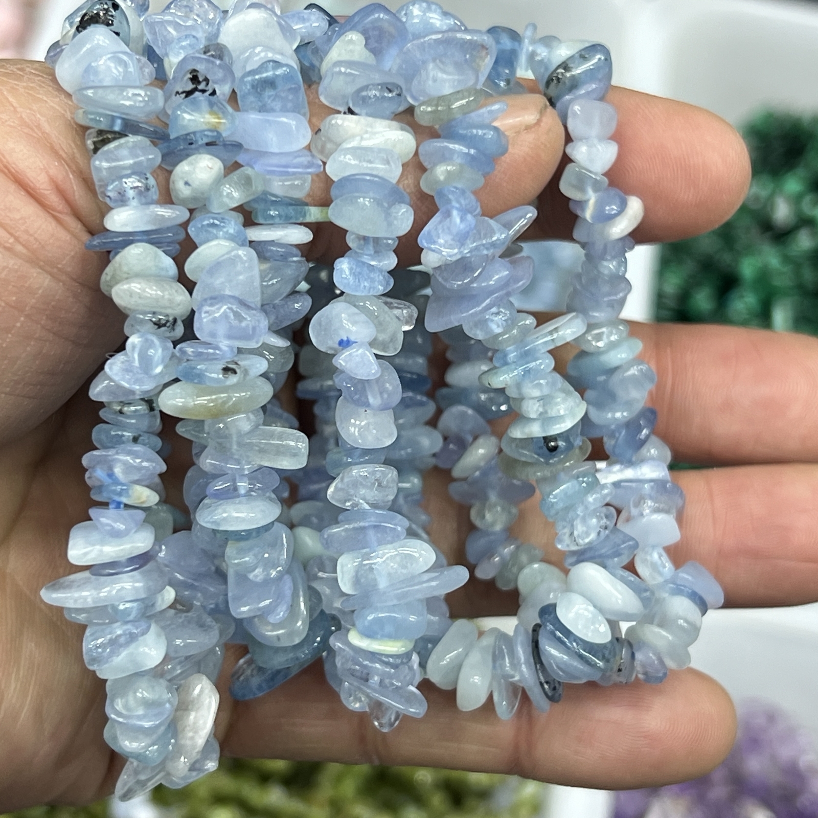 Wholesale Lot 6 Pcs Natural Aquamarine rubble 7.5″ Crystal Stretch Bracelet