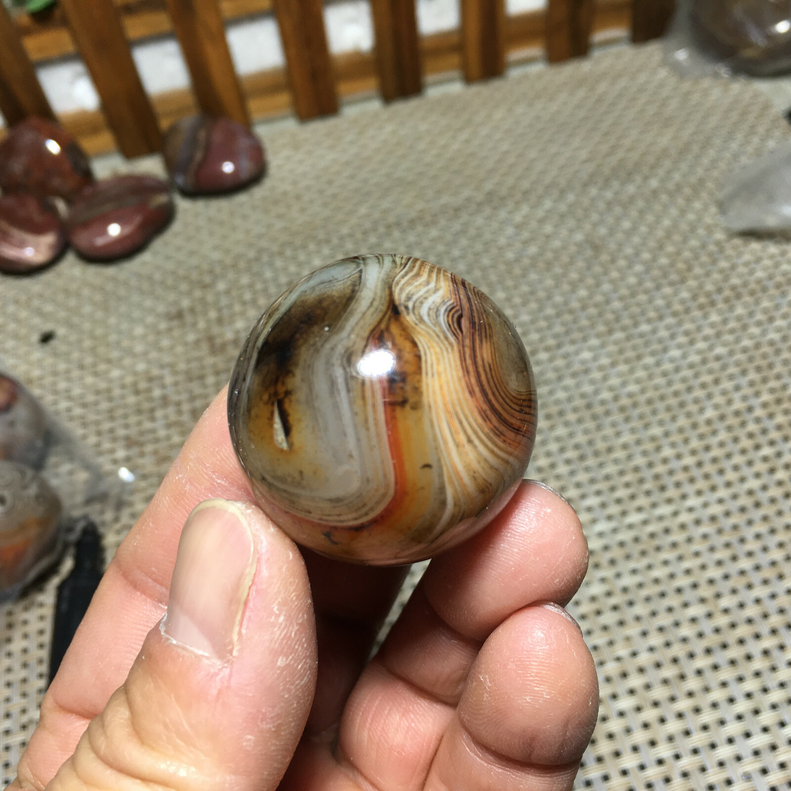 114g 2PC Natural Silk Agate Polished Sphere Ball Madagascar 9610