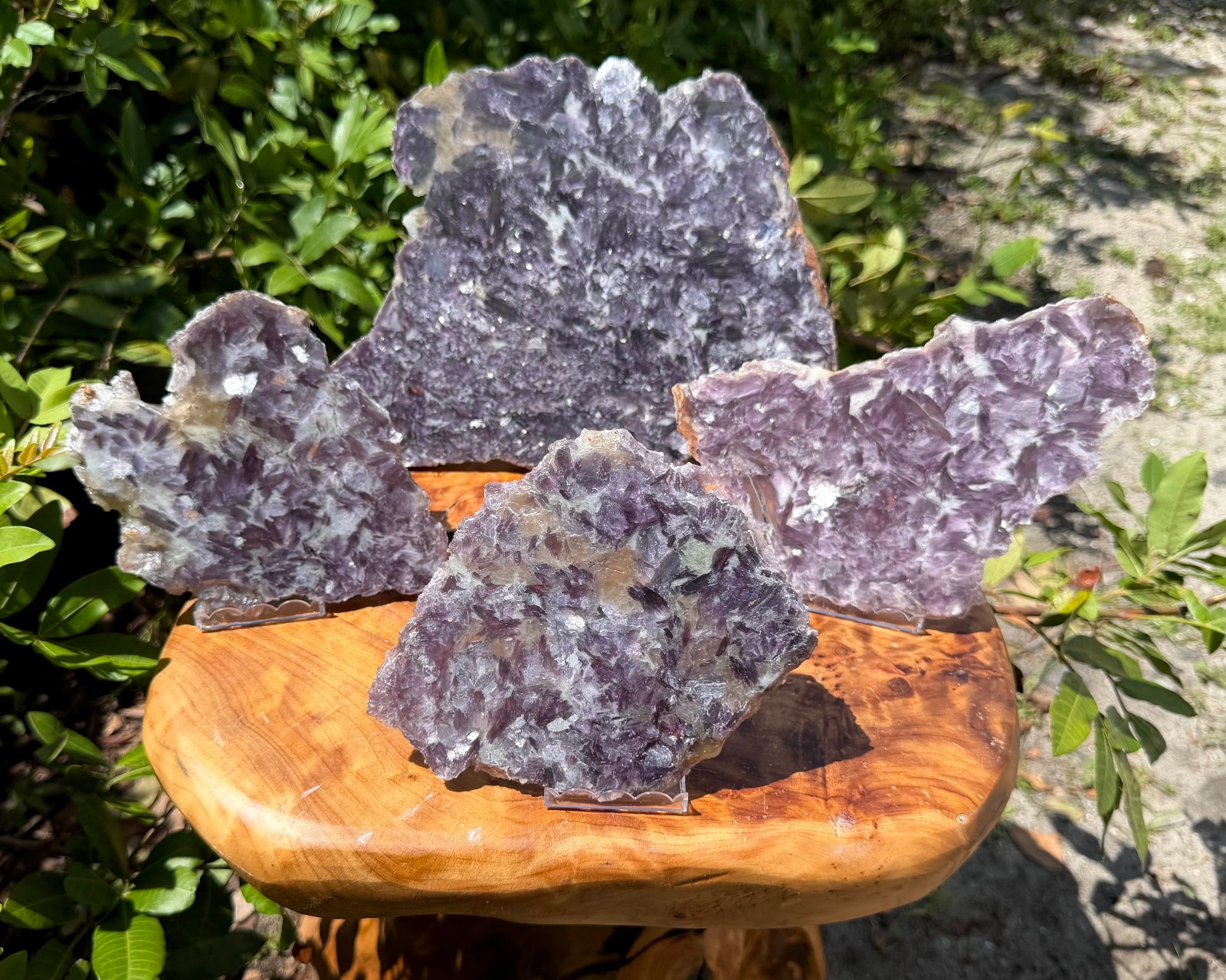 JUMBO Natural Lepidolite Slabs & Stand, AAA Grade Rough Lepidolite Crystal Slice