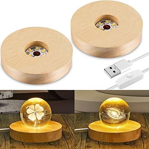 Versatile Wooden Light Display Base with 6 LEDs for Crystal Displays – 2 Count