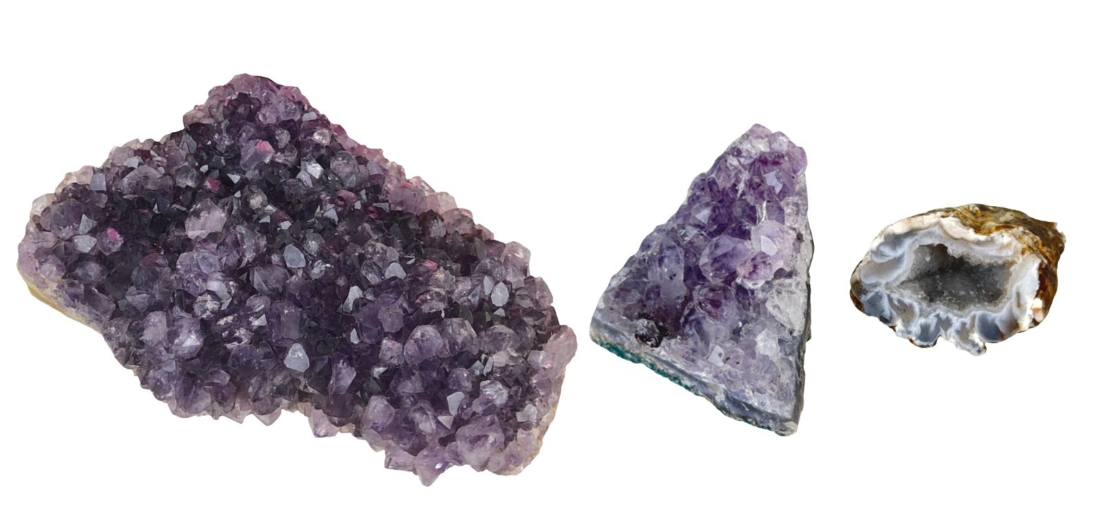 Natural Amethyst Raw Clusters and Agate Quartz Geode Half Lot 3 Pieces