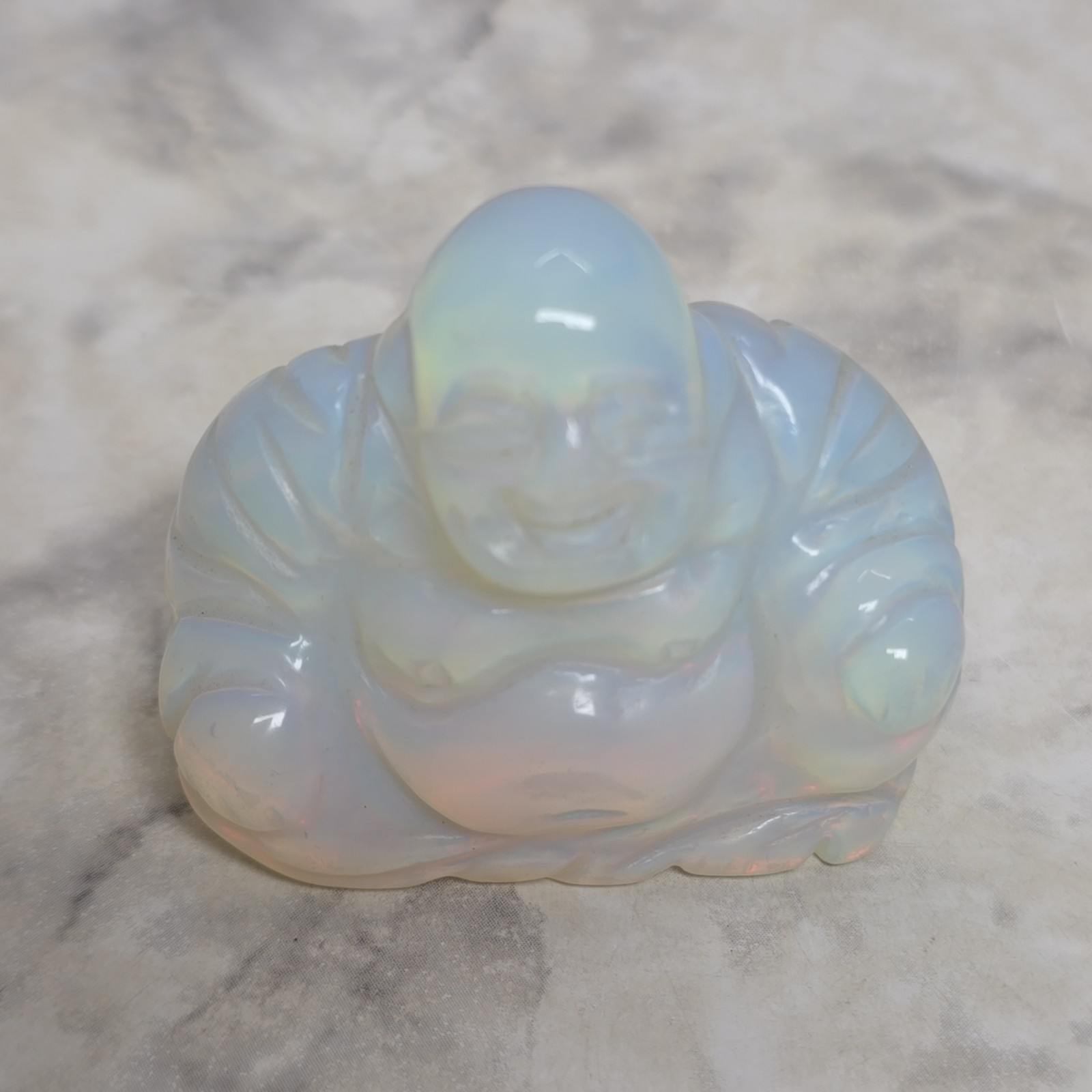 Natural Opalite laughing Buddha Hand Carved Quartz Crystal Healing Home Decor