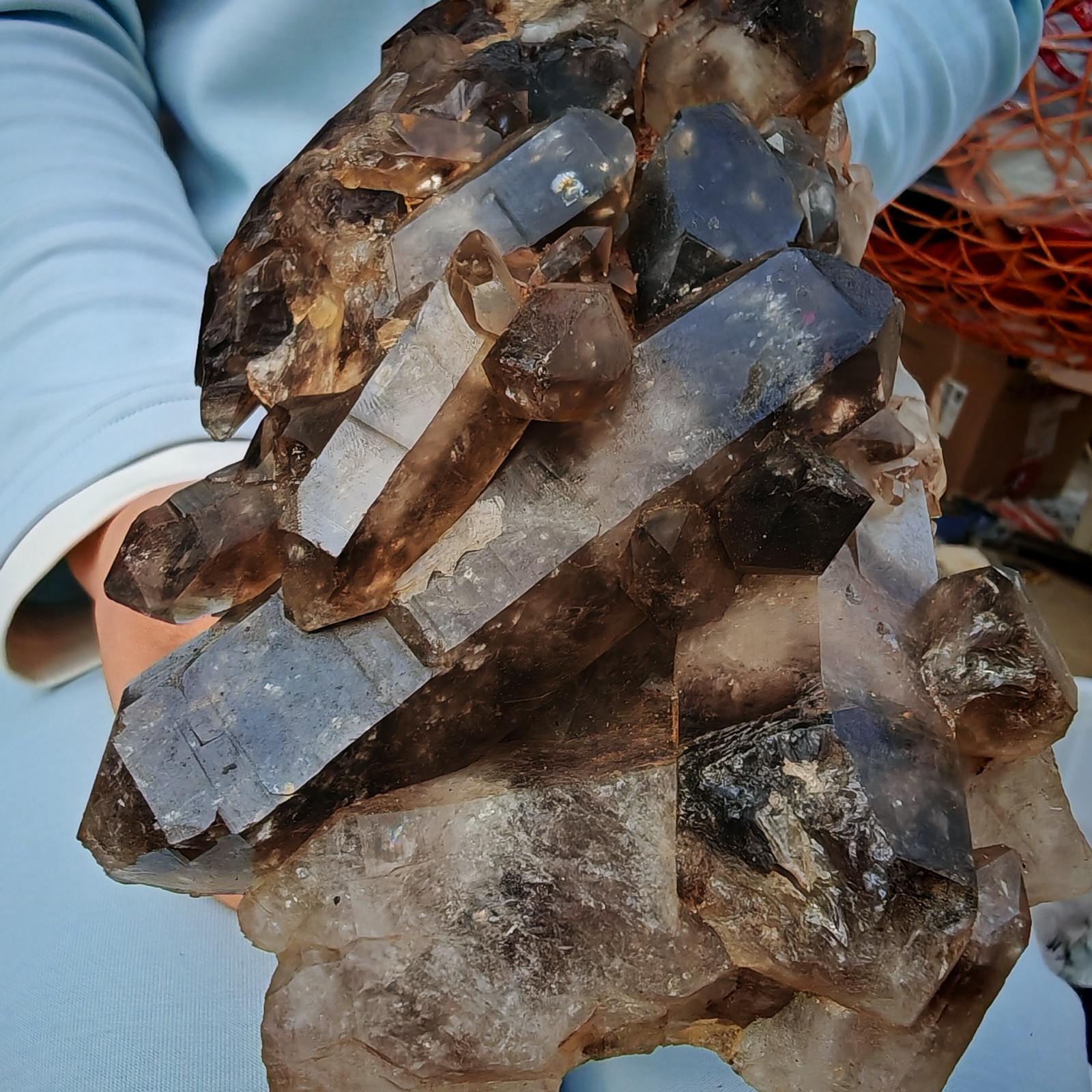 3.41LB natural Crystal black smokey clusters Aura Quartz Crystal Healing