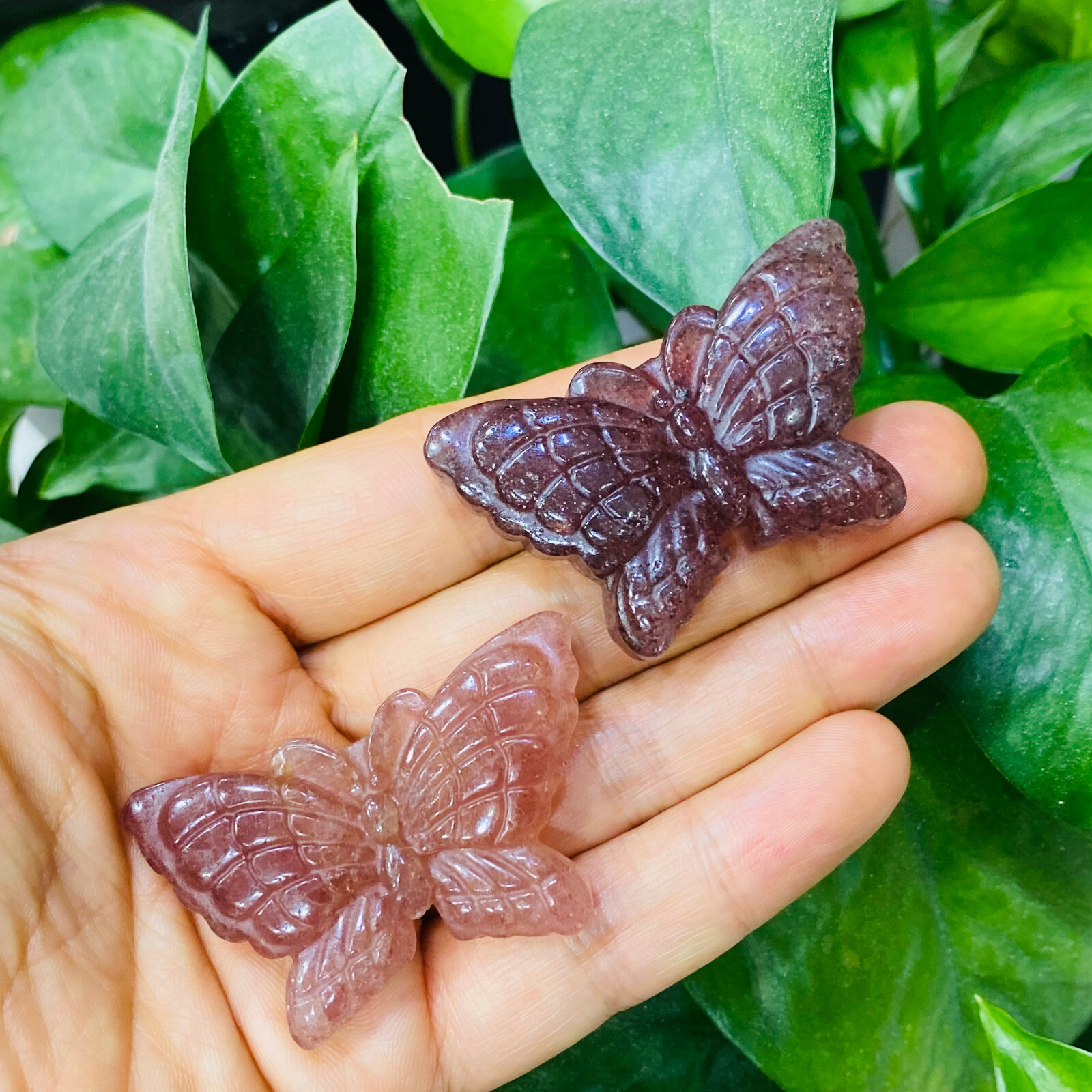 Natural strawberry Quartz butterfly skull hand carved reiki Healing 1pc