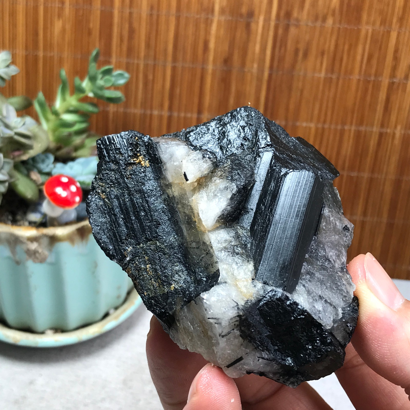 266g Natural Beautiful Black tourmaline Quartz specimen Crystal Healing A6193