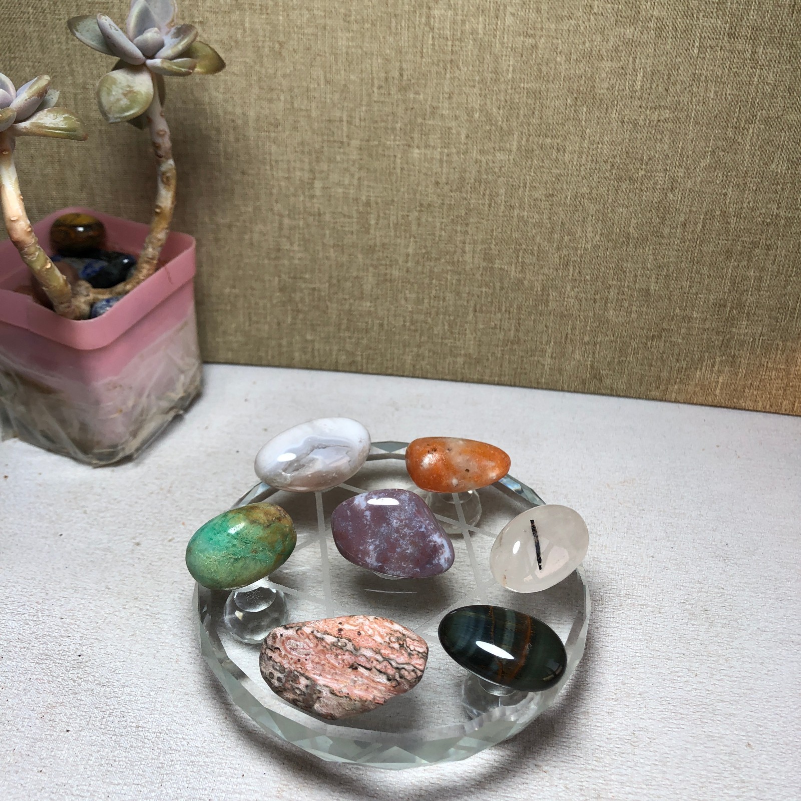 Natural various semi-precious stone Crystal Seven Star Array tumbled 306g A2818
