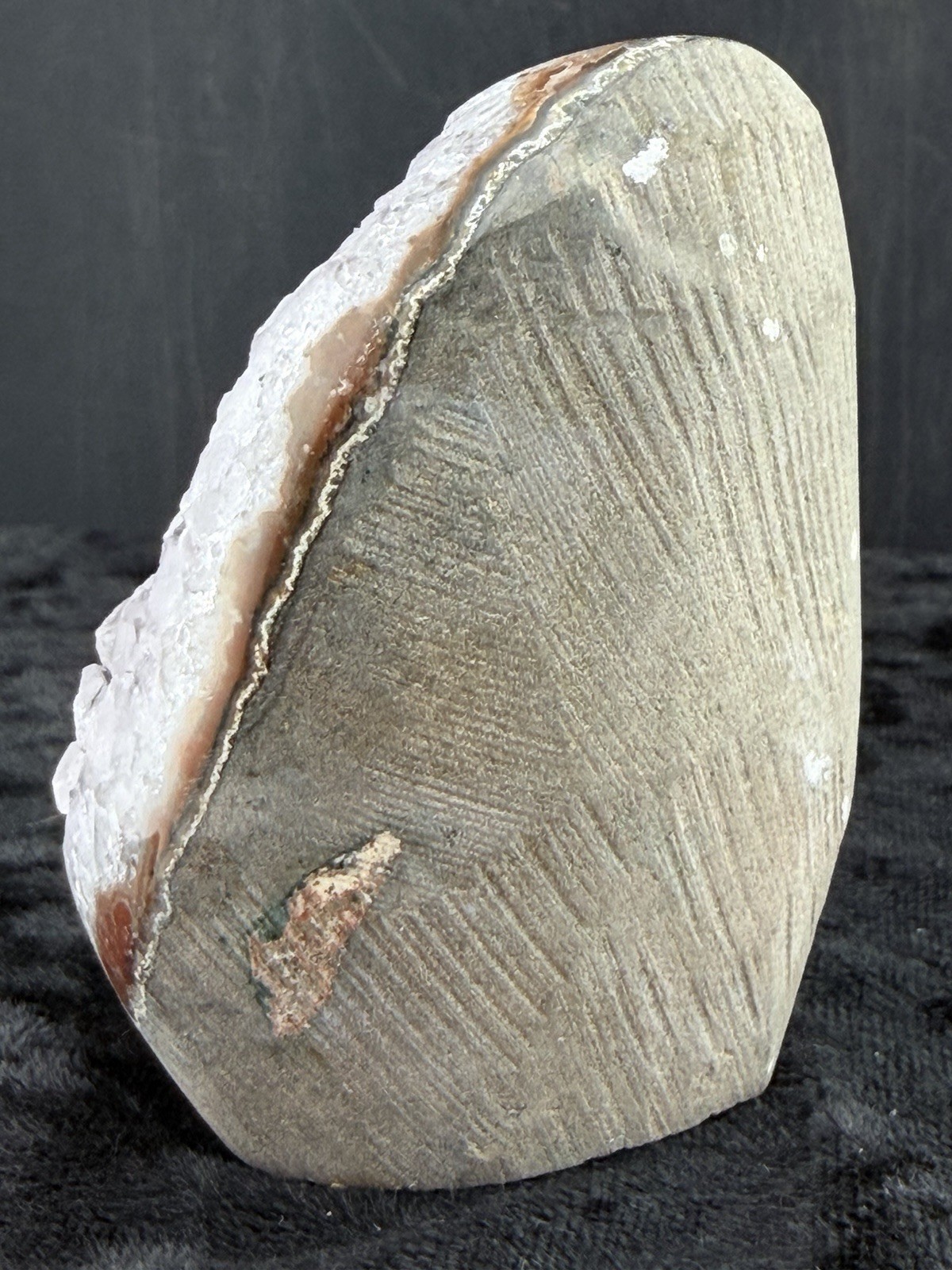 Silver Amethyst Crystals in Polished, Cut Base Lava Vug, from Uruguay 186 g.