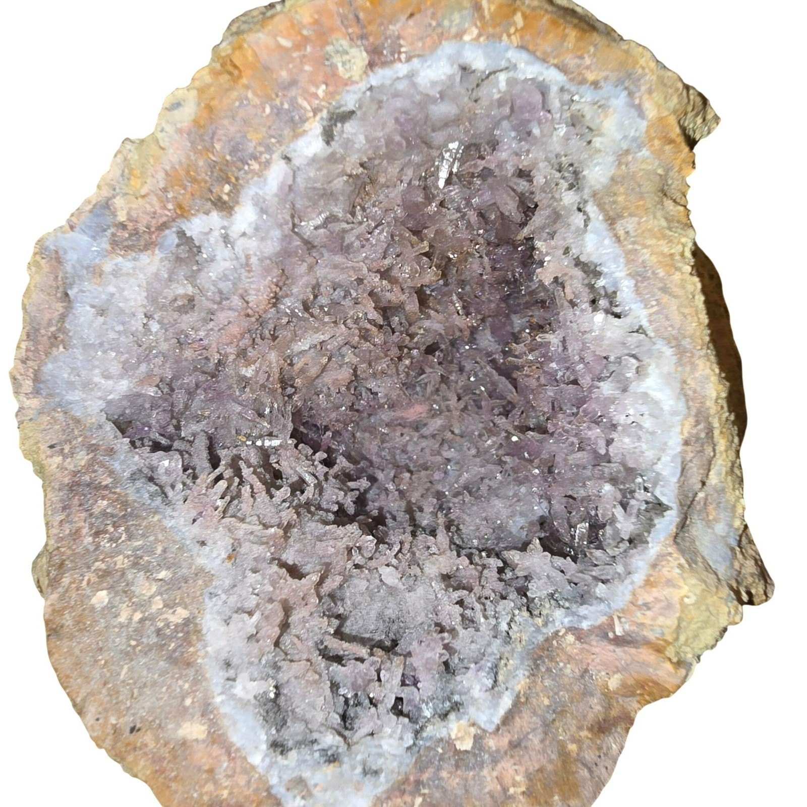 Natural Druzy Quartz Geode Crystal Points Split Raw Mineral Specimen JH8036