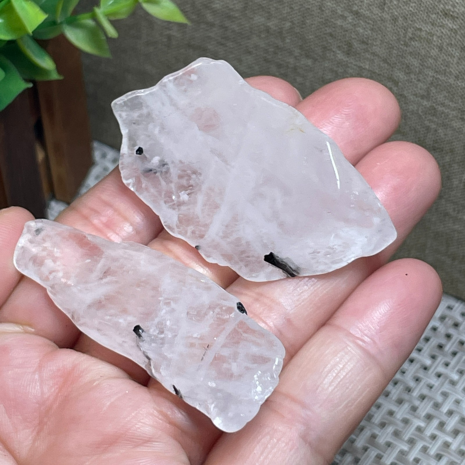 2PC White crystal black hair Tumbled Stone crystal Mineral Specimen 35g