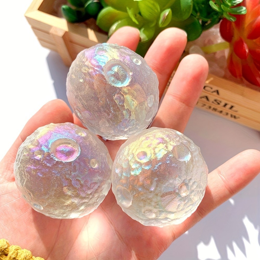 Titanium Rainbow Moon Angel Aura Quartz Full Moon Sphere Healing Home Decoration
