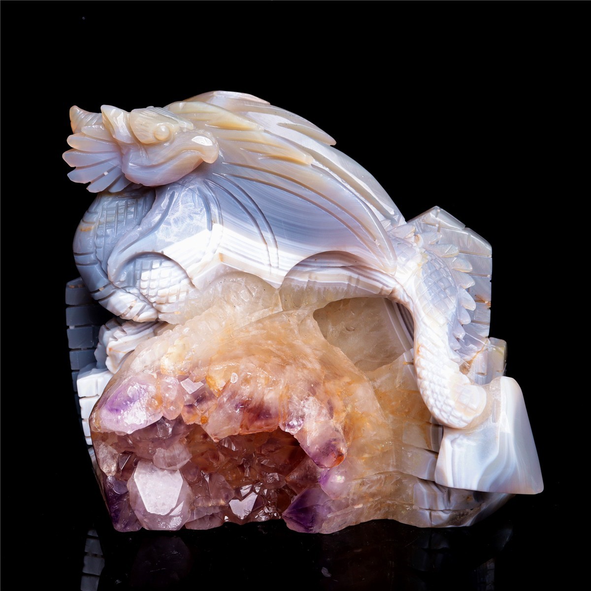 6″ Druzy Agate Crystal Dragon Figurine Quartz Animal Carvings