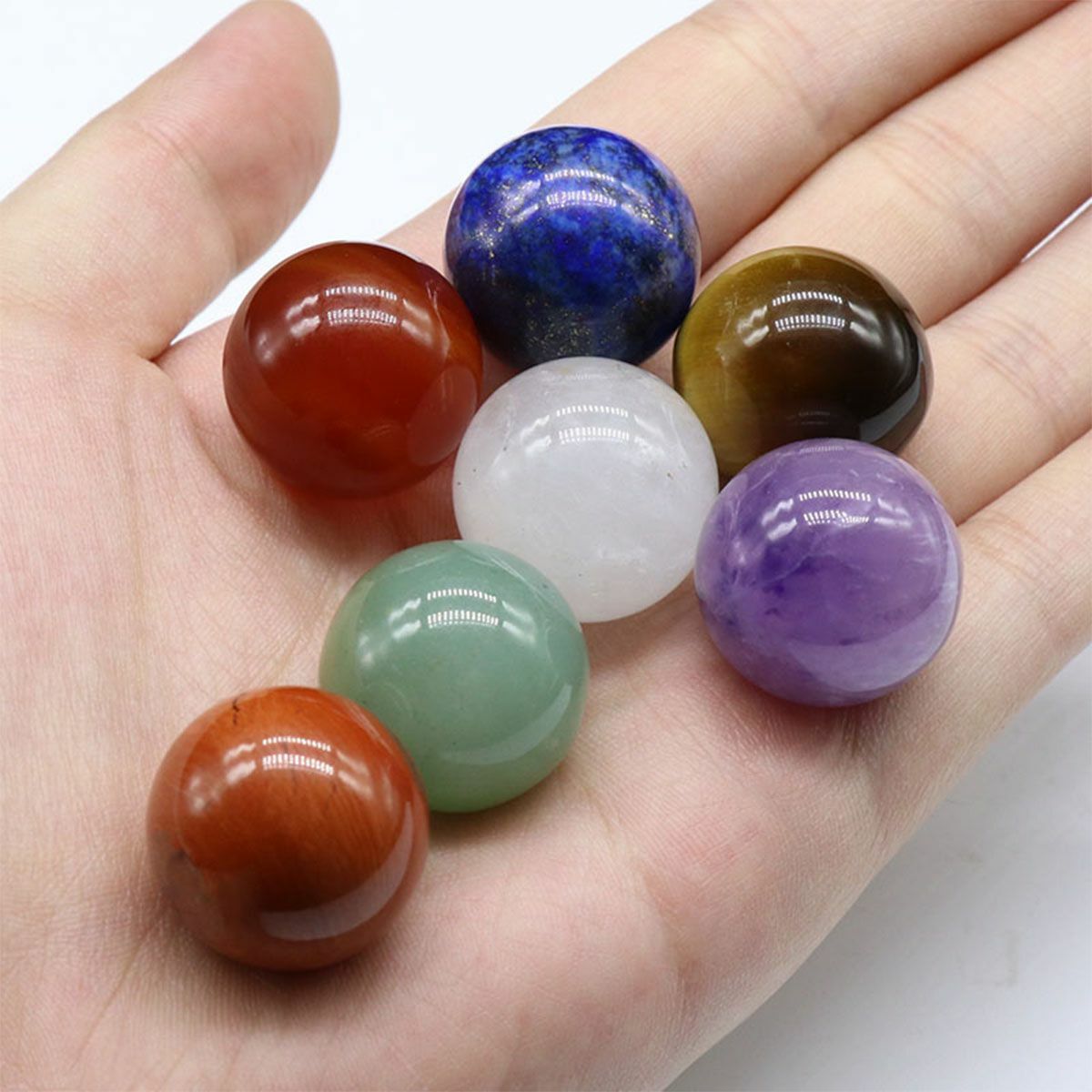 7 Star Set Array Chakra Stones Crystal Sphere Ball Reiki Healing Natural Gem