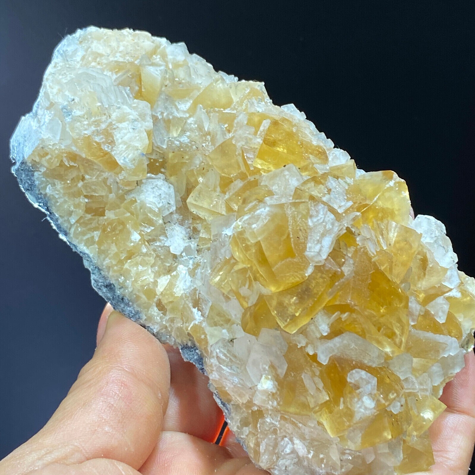 359g Translucent Gold Yellow/White Cube Benz Calcite Crystal Mineral Specimen