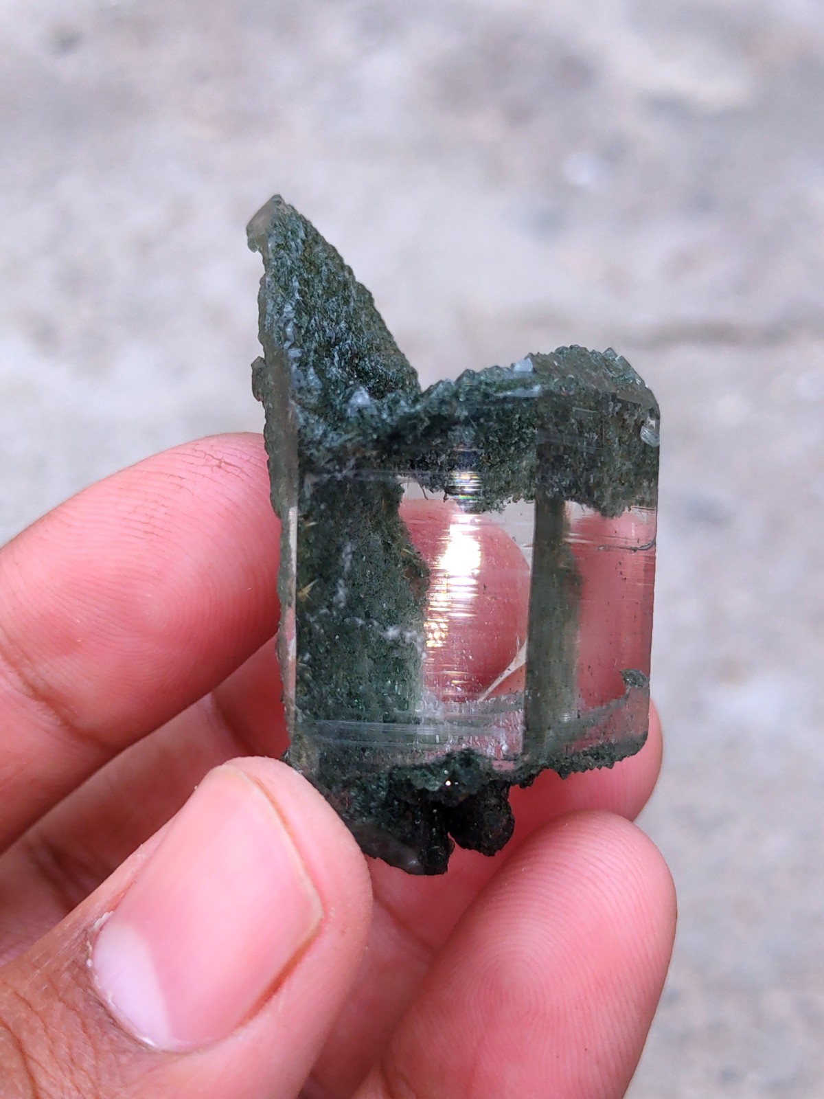 Green Himalayan Crystal with Rutile Natural Mineral specimen.