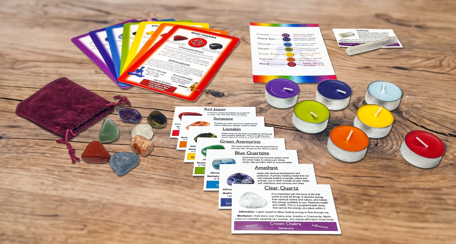 Chakra Clearing Crystal and Aromatherapy Kits with Scented Candles, Crystals