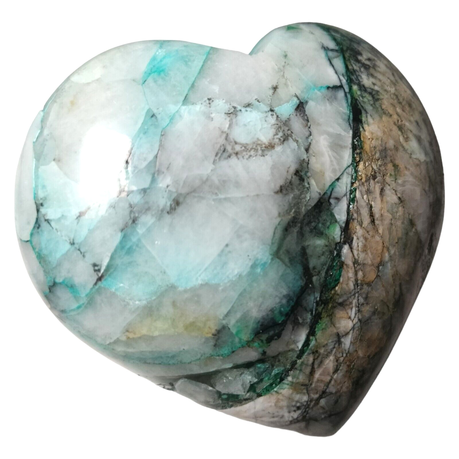 Peru Chrysocolla In Quartz Carved Heart 3.4″ x 3.6″ / 1.0+lbs. Romantic Gift
