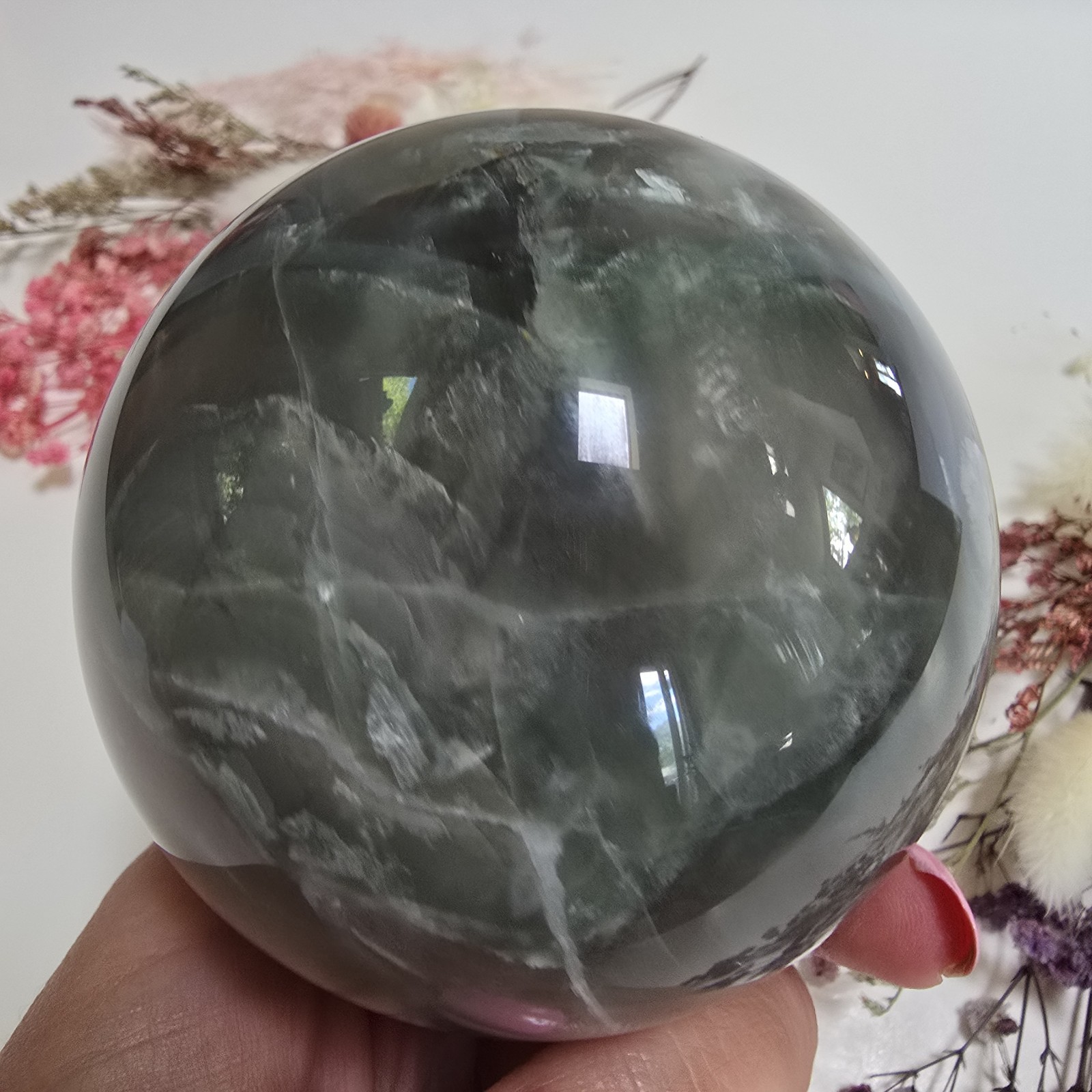 86mm Rainbow Fluorite Blue Green Crystal Sphere Orb (FP4)