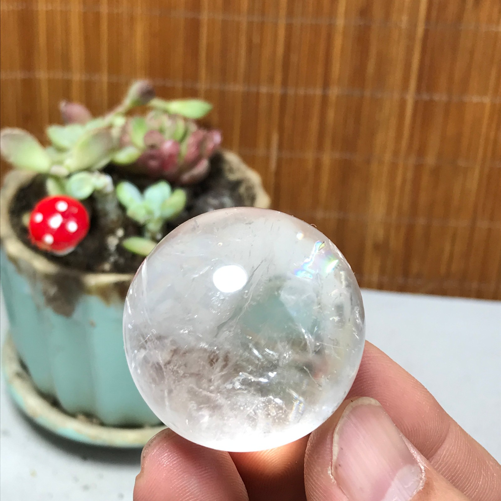 35mm NATURAL Clear White Crystal quartz rainbow Semi-Precious Ball 66g A3935