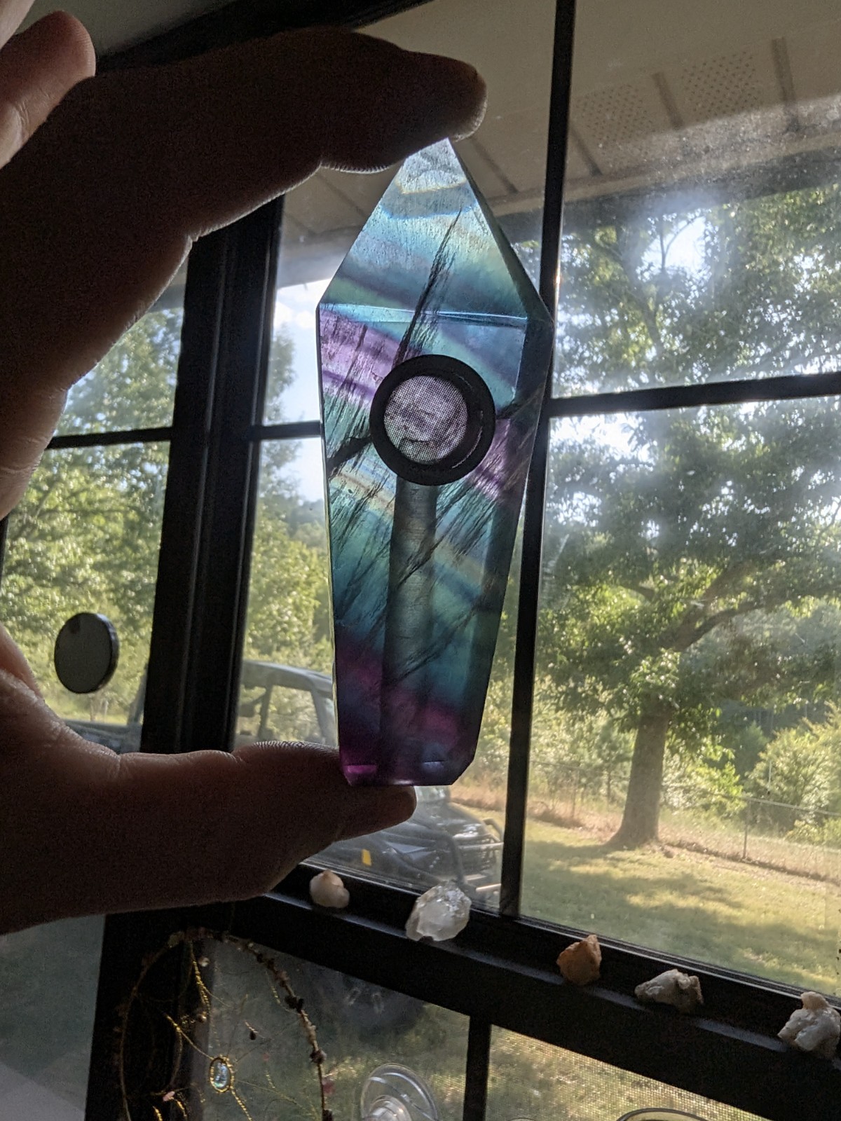 Rainbow Flourite Smoking Pipe Practical Piece Mineral Crystal