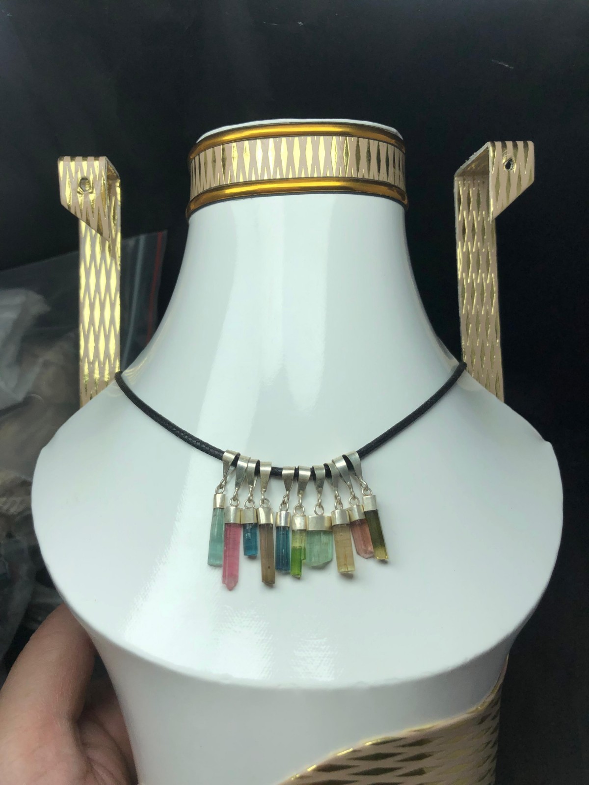 Natural 10 Pieces Mixed Colors Tourmaline Pendants with 925 original silver hook