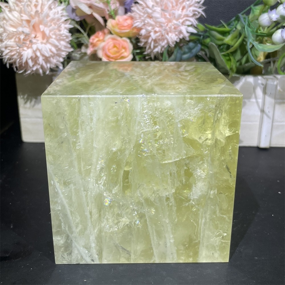 6.3LB 4″Natural A+Citrine Cube Square Carving Crystal Quartz Rainbow Reiki Decor