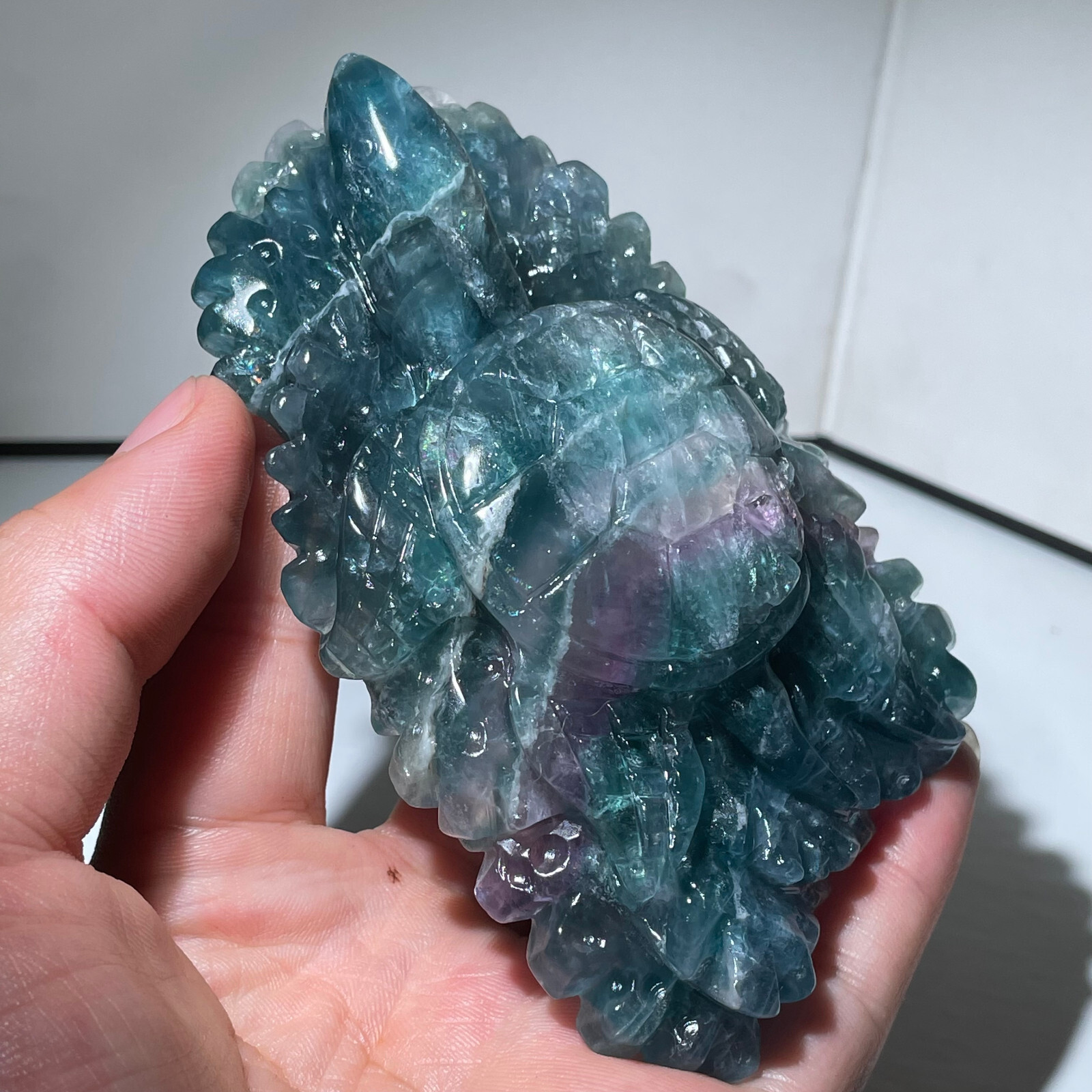 280g Natural Color fluorite Quartz Crystal sea turtle Skull Reiki Healing Gift