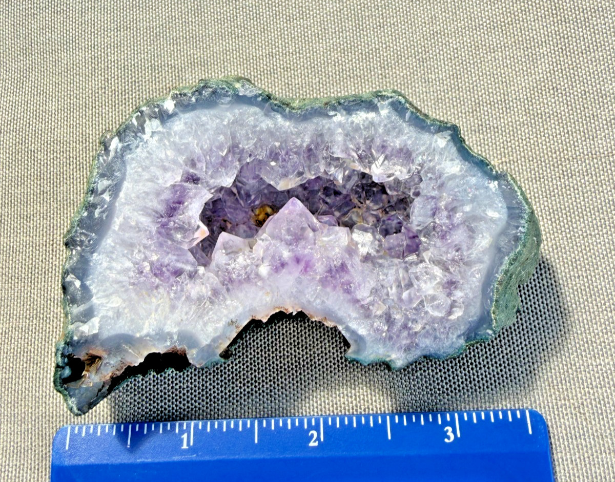 Amethyst Geode Section Raw, Lavender, Free Standing 3.5″ x 2″ x1 “, India, 8 oz.