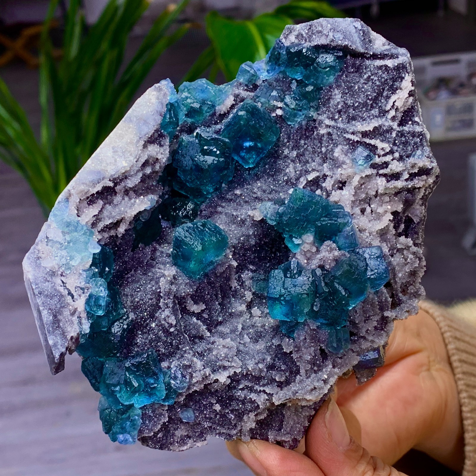 1.36LB Natural transparent purple cubic fluorite mineral sample Inner Mongolia