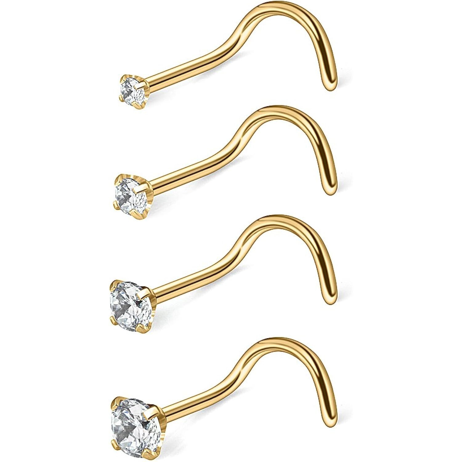 18G CZ Nose Screw Studs Rings 1.5mm-4mm Diamond Piercing Jewelry 4-12PCS