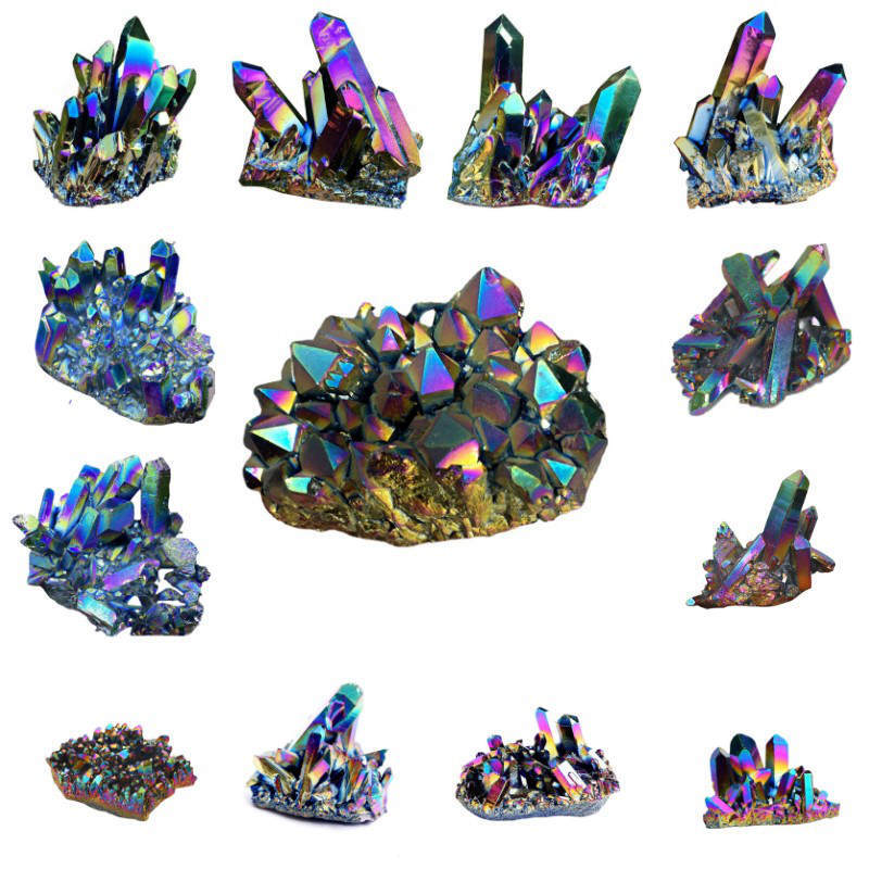 Natural Quartz Crystal Cluster Aura Rainbow Titanium Rock Stone Specimens Reiki