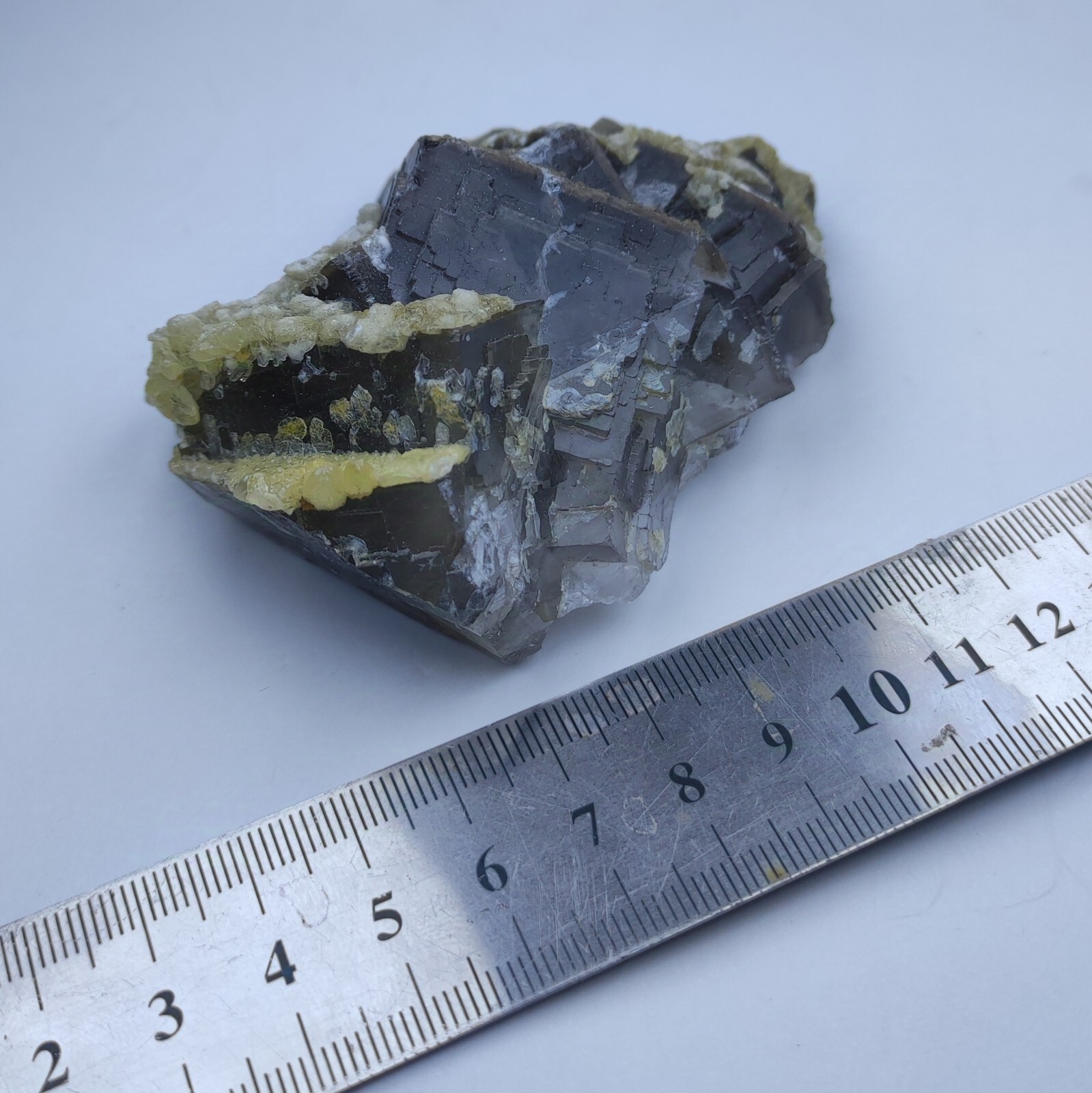 Cubic Phantom Fluorite Crystal, Grey Color With Phantom Zones Inside, 226 Grams
