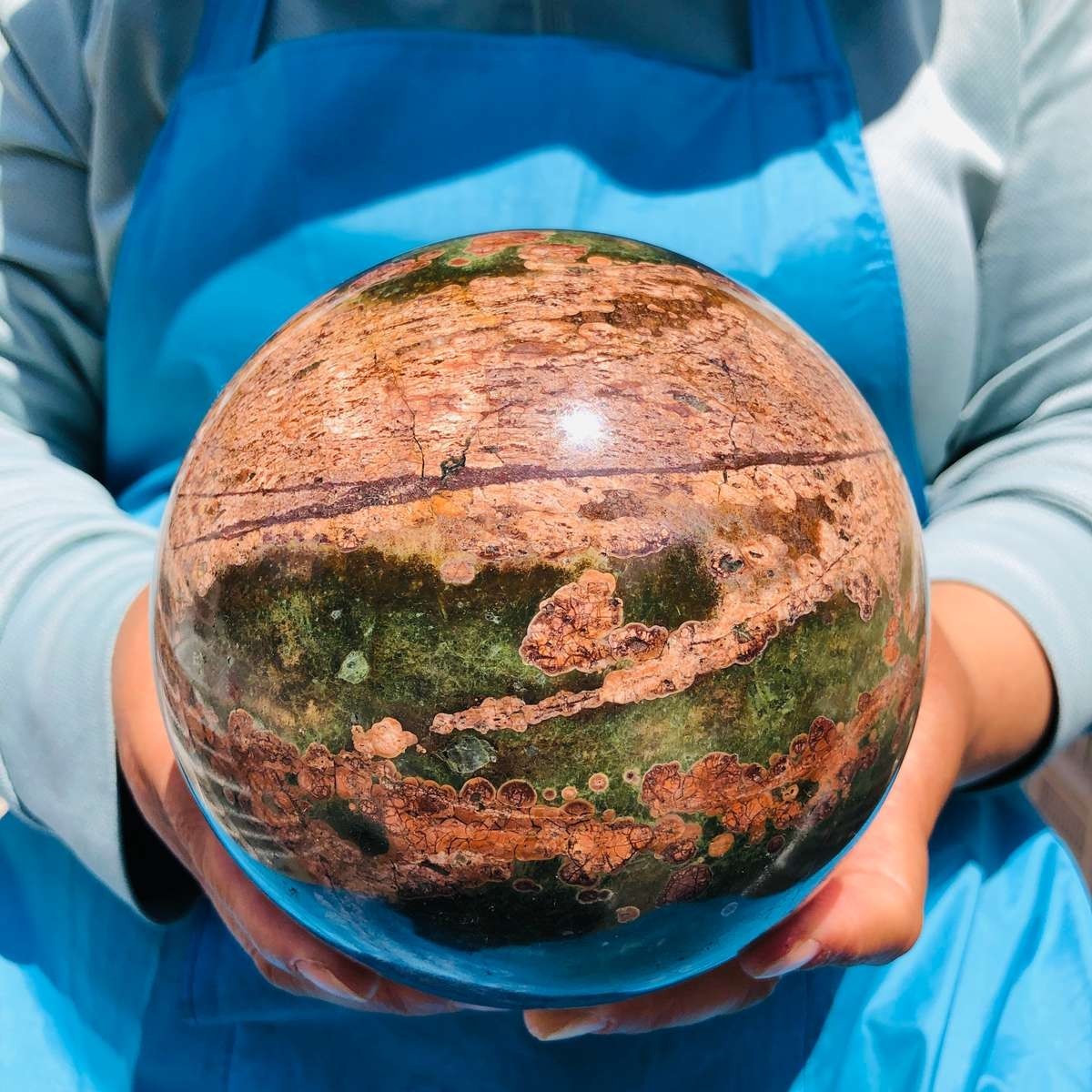 6.31LB Natural Cherry Blossom Agate Crystal Sphere Floral Healing Gem Stone 4847