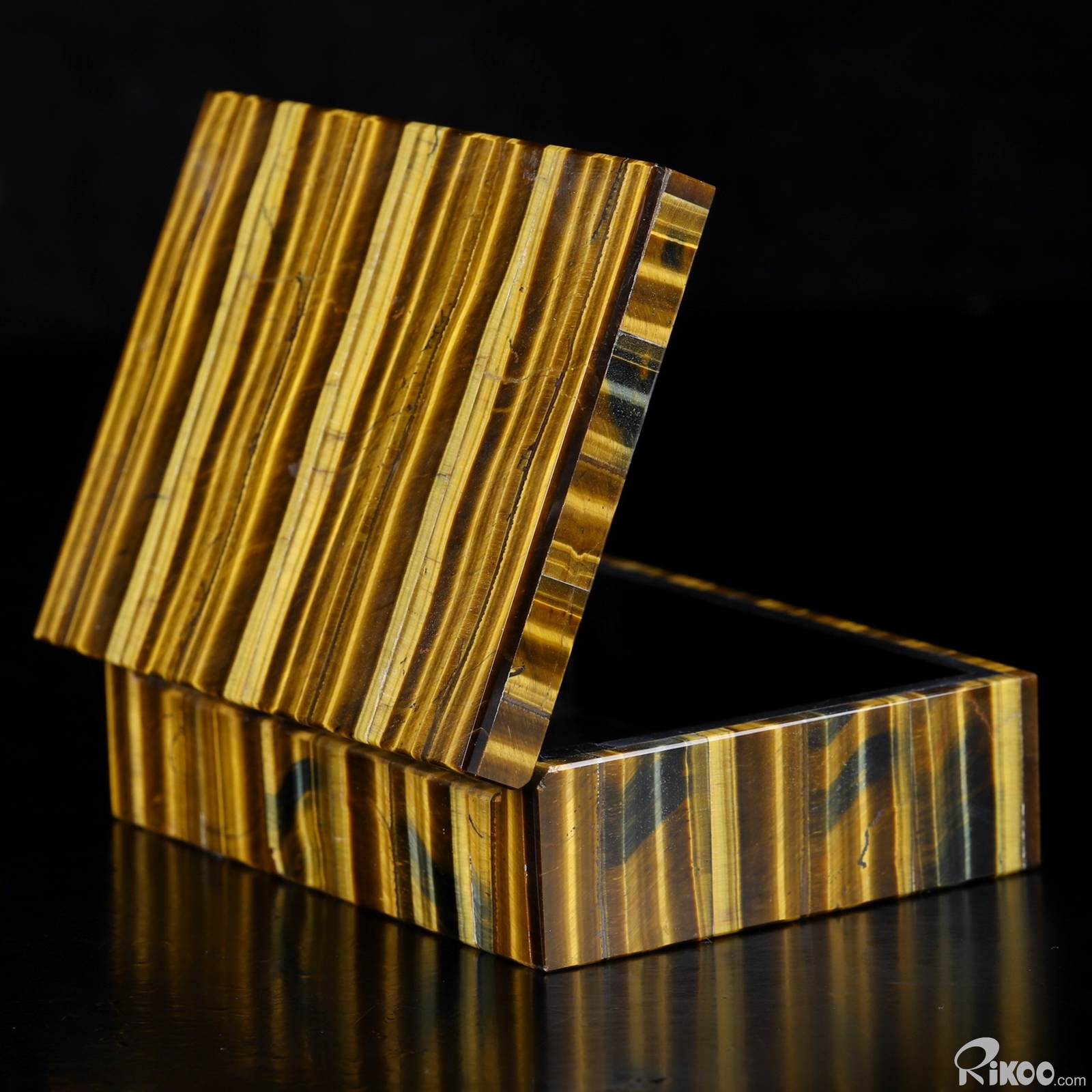 4.1″ Gold Tiger’s Eye Hand Carved Crystal Jewelry Box, Crystal Healing