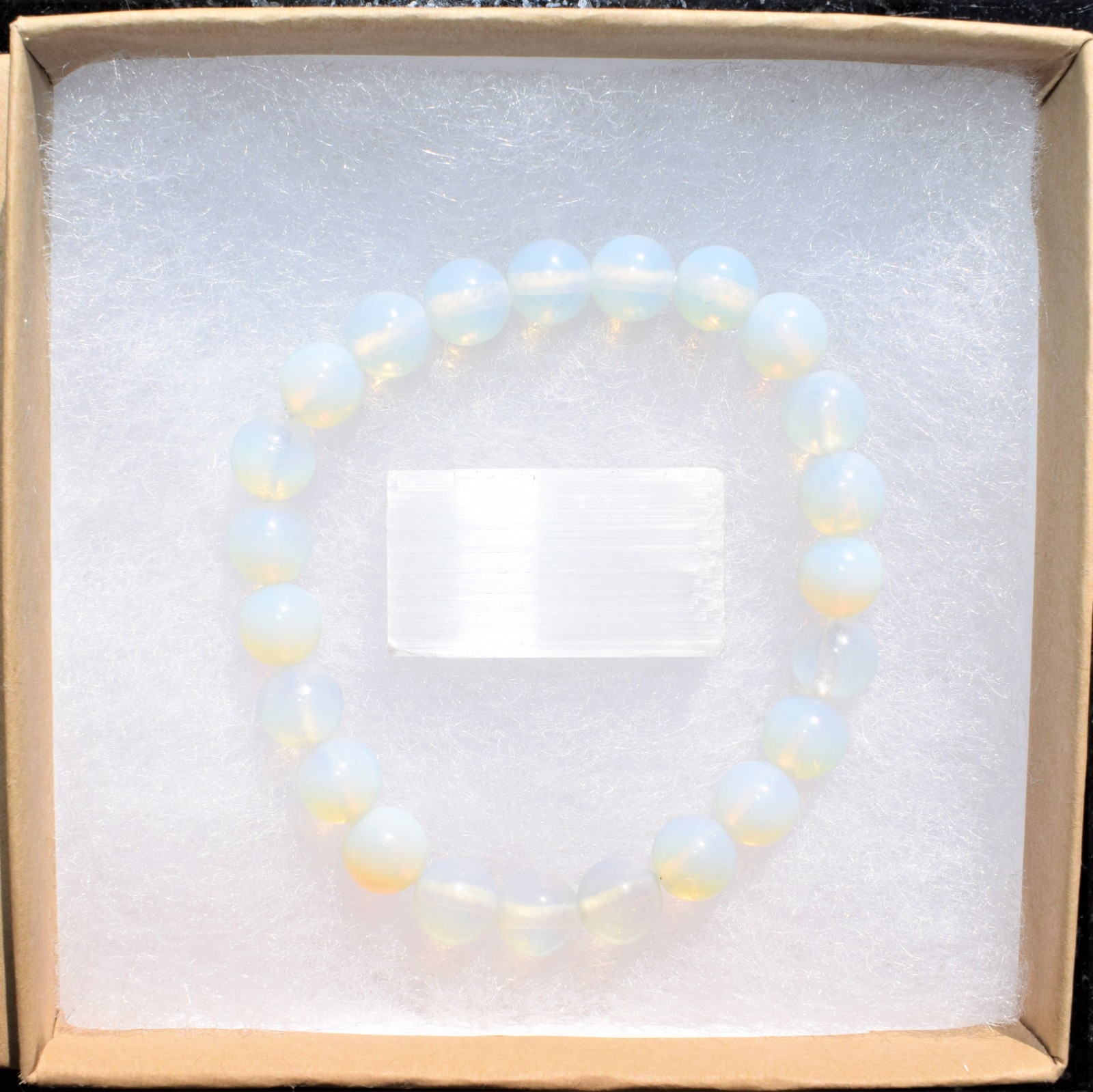 CHARGED Radiant Opalite Crystal 8mm Stretchy Bracelet + Baby Selenite Heart