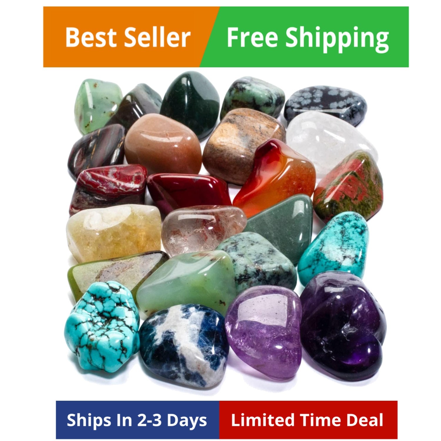 Bulk Tumbled Stones – Over 1,000 Carats Mixed Polished Healing Crystals & Gem…