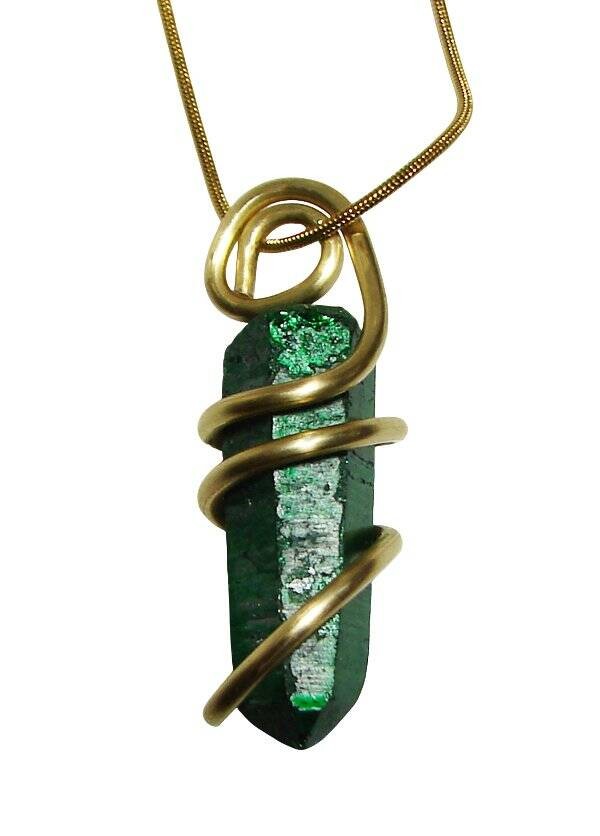 Rare Apple Aura Lemurian Seed Quartz Pendant Bronze #154