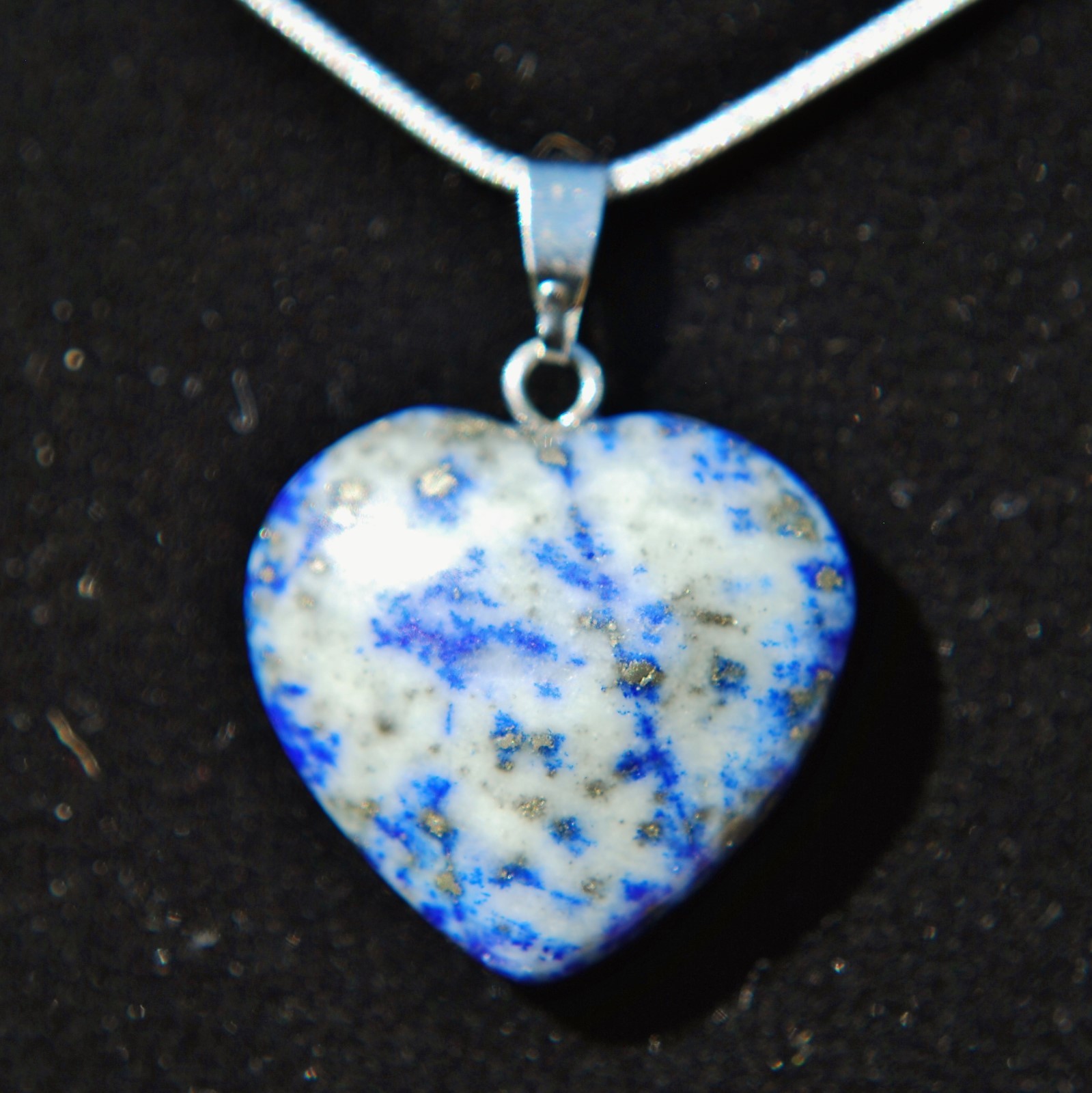 Baby Lapis Lazuli Heart Pendant + 20″ Stainless Steel Chain & Selenite Charger
